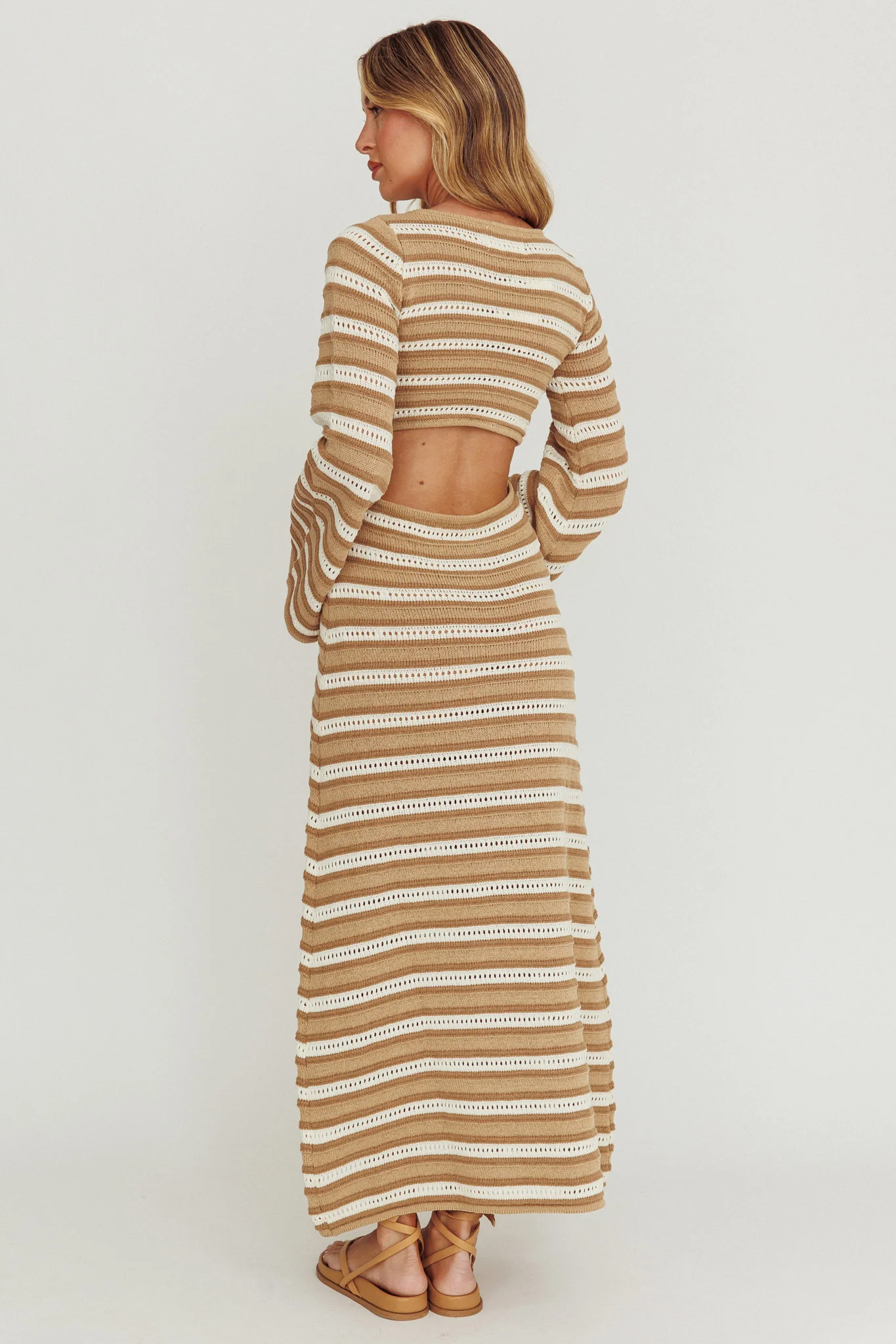 Meredith Long Sleeve Cut-Out Maxi Dress Chocolate - Seraphlike