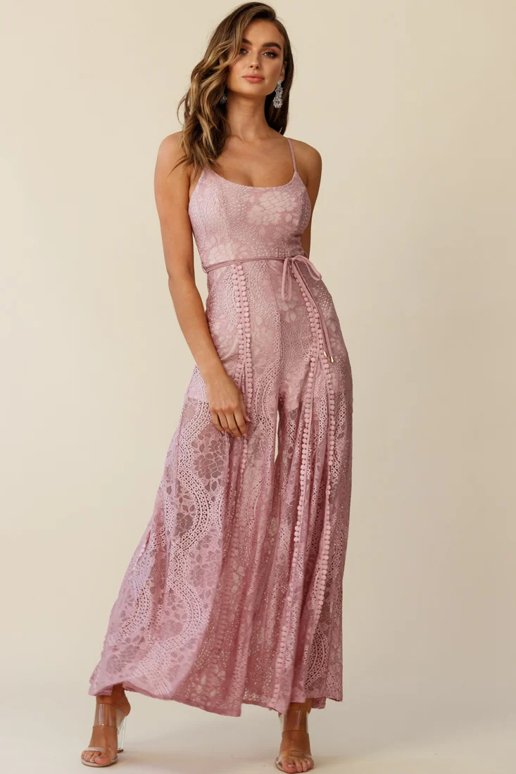 Palm Springs Lace Jumpsuit Blush Pink - Seraphlike