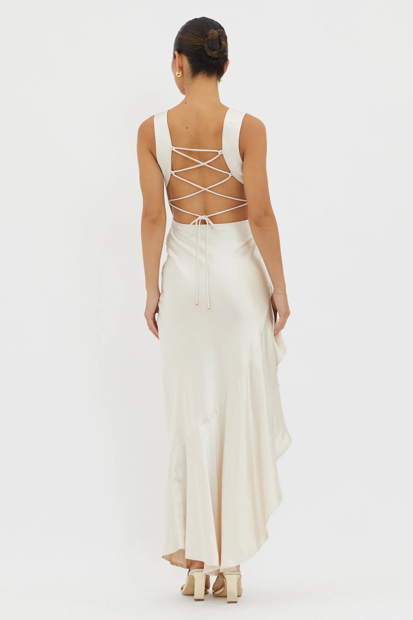 Ellianna Lace-Up Back Maxi Dress Champagne - Seraphlike