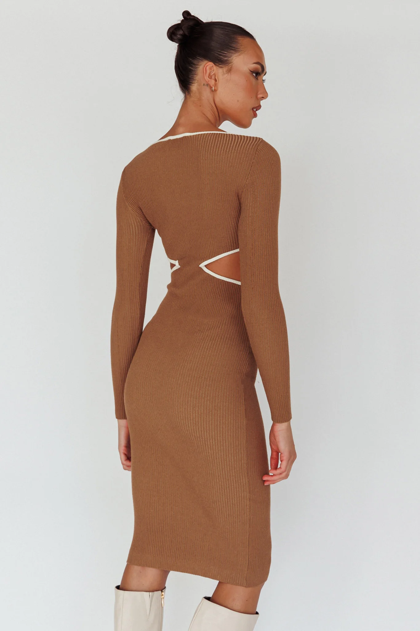 Jovie Keyhole Knit Midi Dress Mocha - Seraphlike
