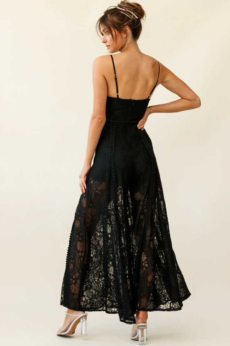 Palm Springs Lace Jumpsuit Black - Seraphlike