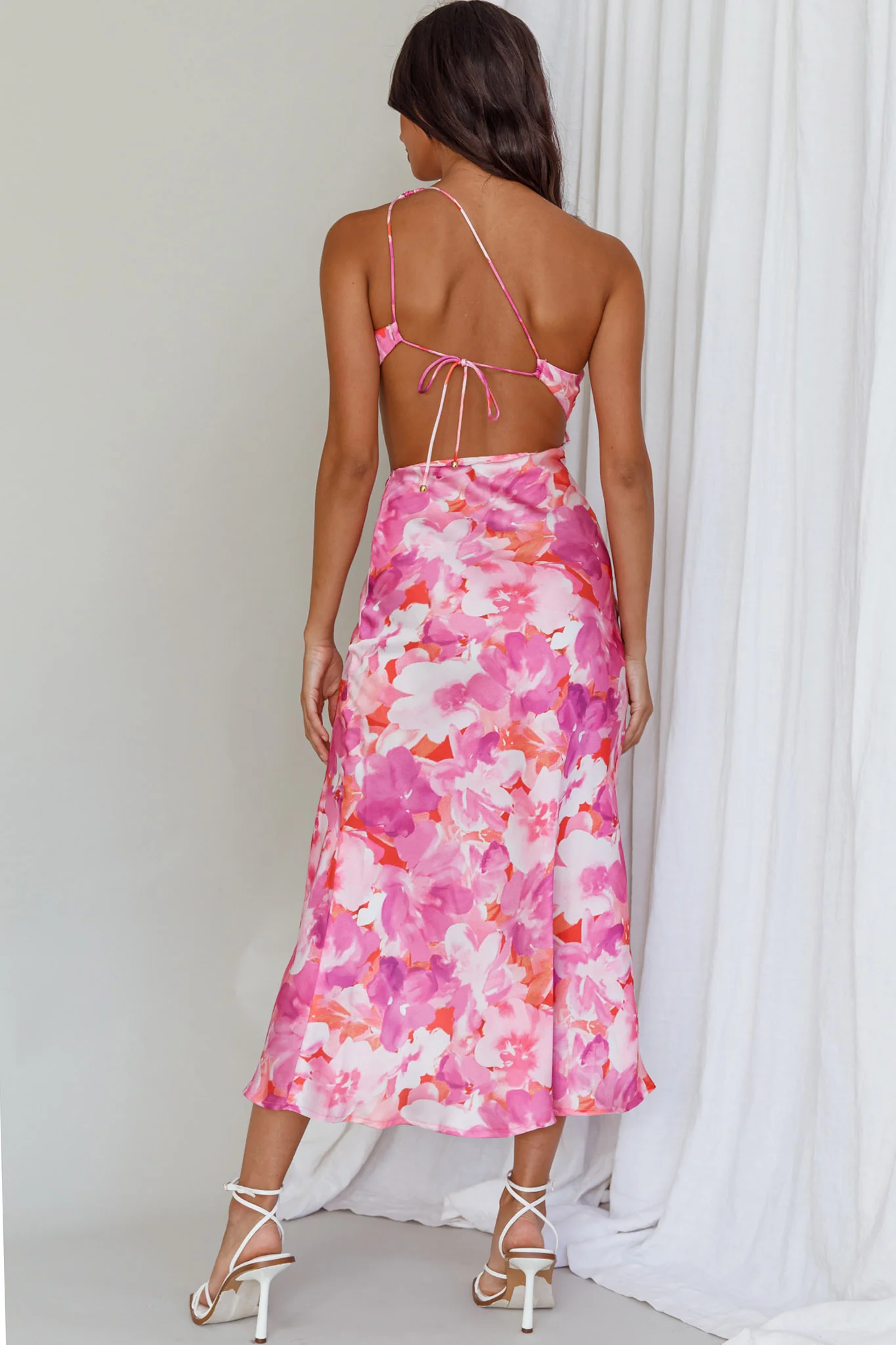 Cameron Cut-Out Midi Dress Floral Pink - Seraphlike