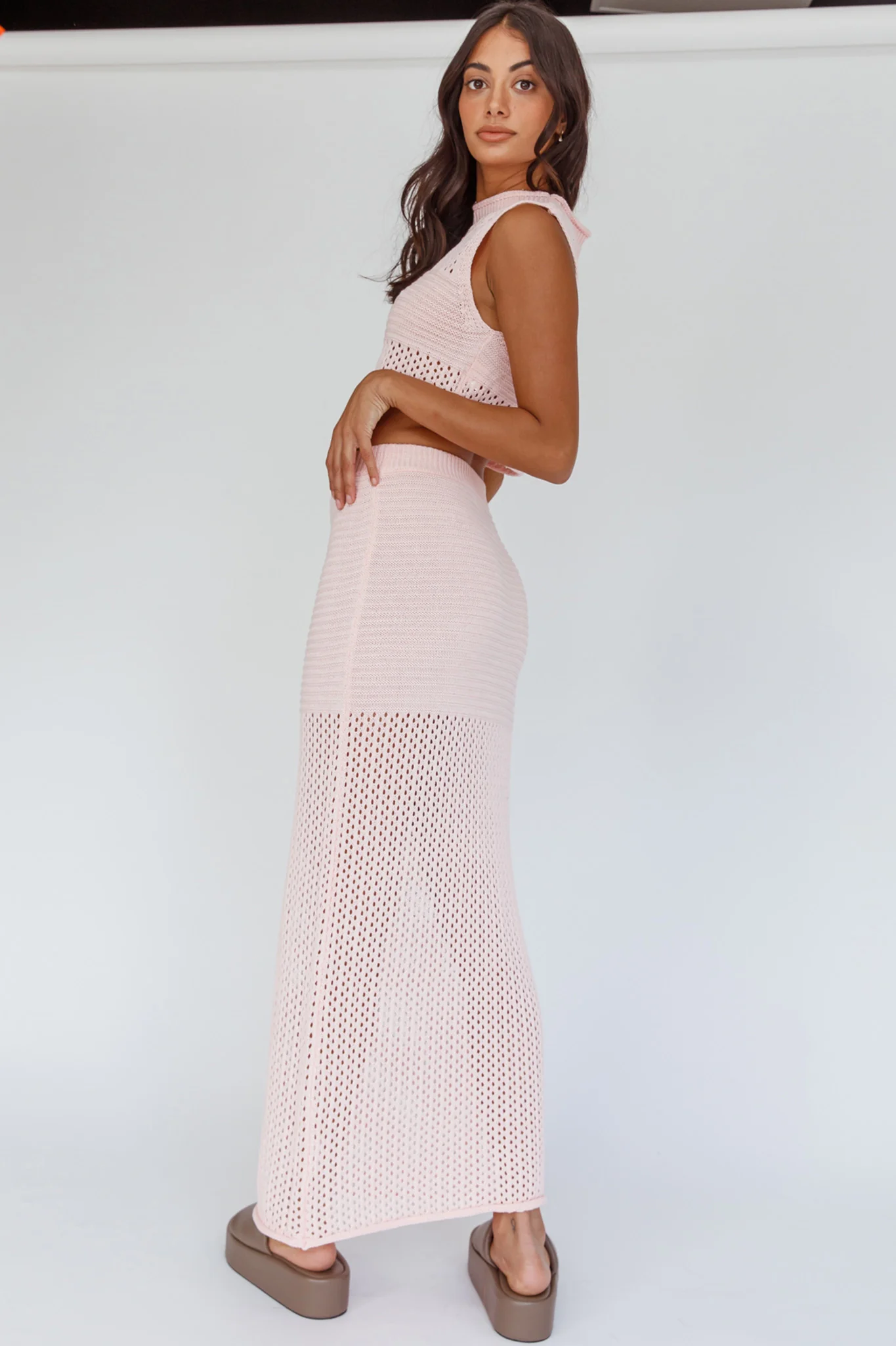 Bayside Crochet Maxi Skirt Pink - Seraphlike
