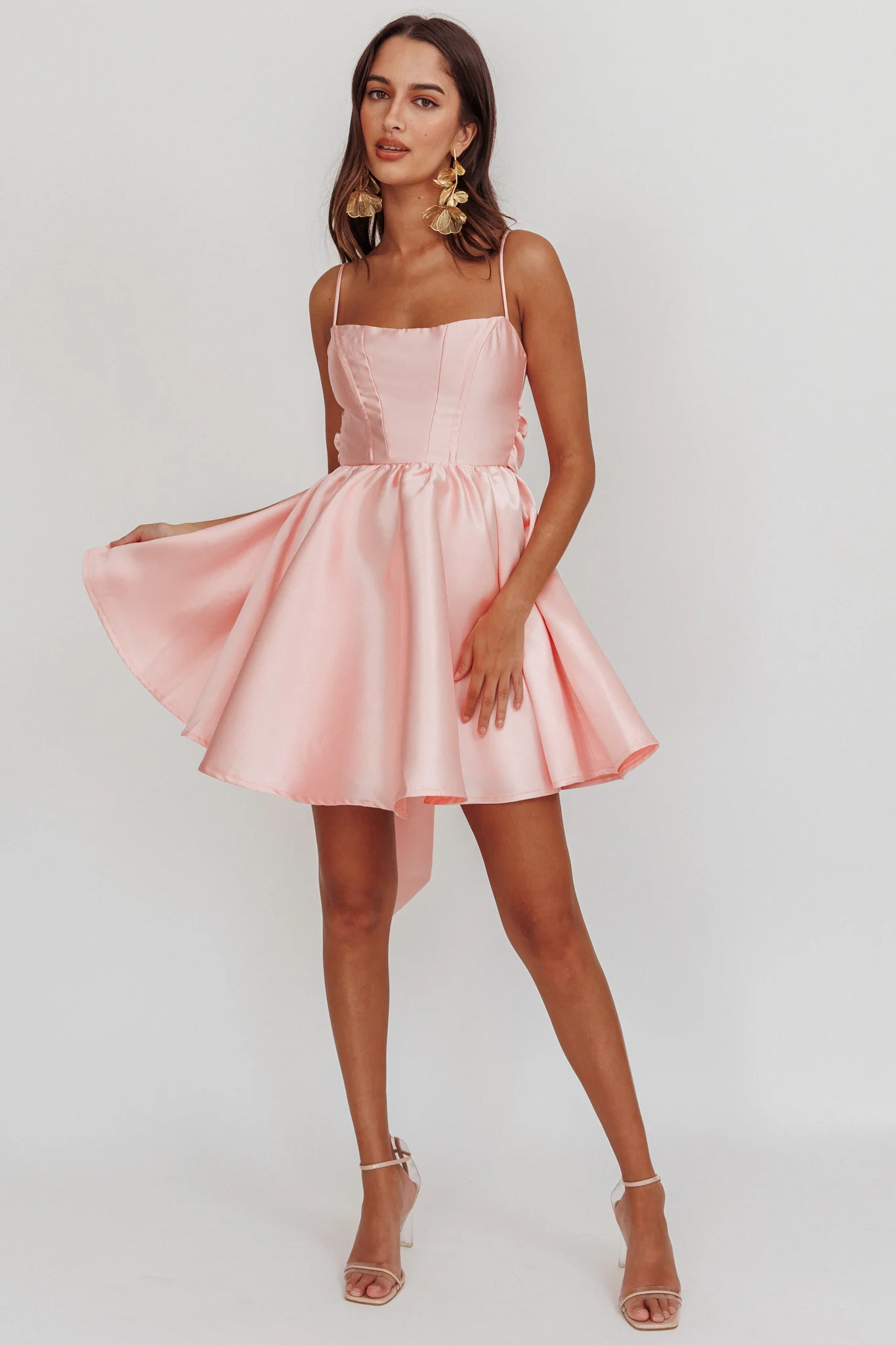 Athens Flared Bow Mini Dress Blush - Seraphlike
