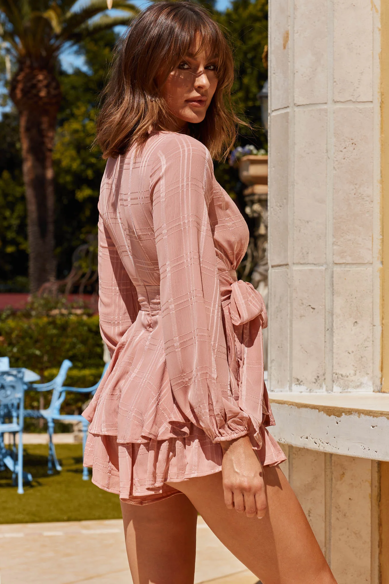 Maddox Fit & Flare Long Sleeve Romper Blush - Seraphlike