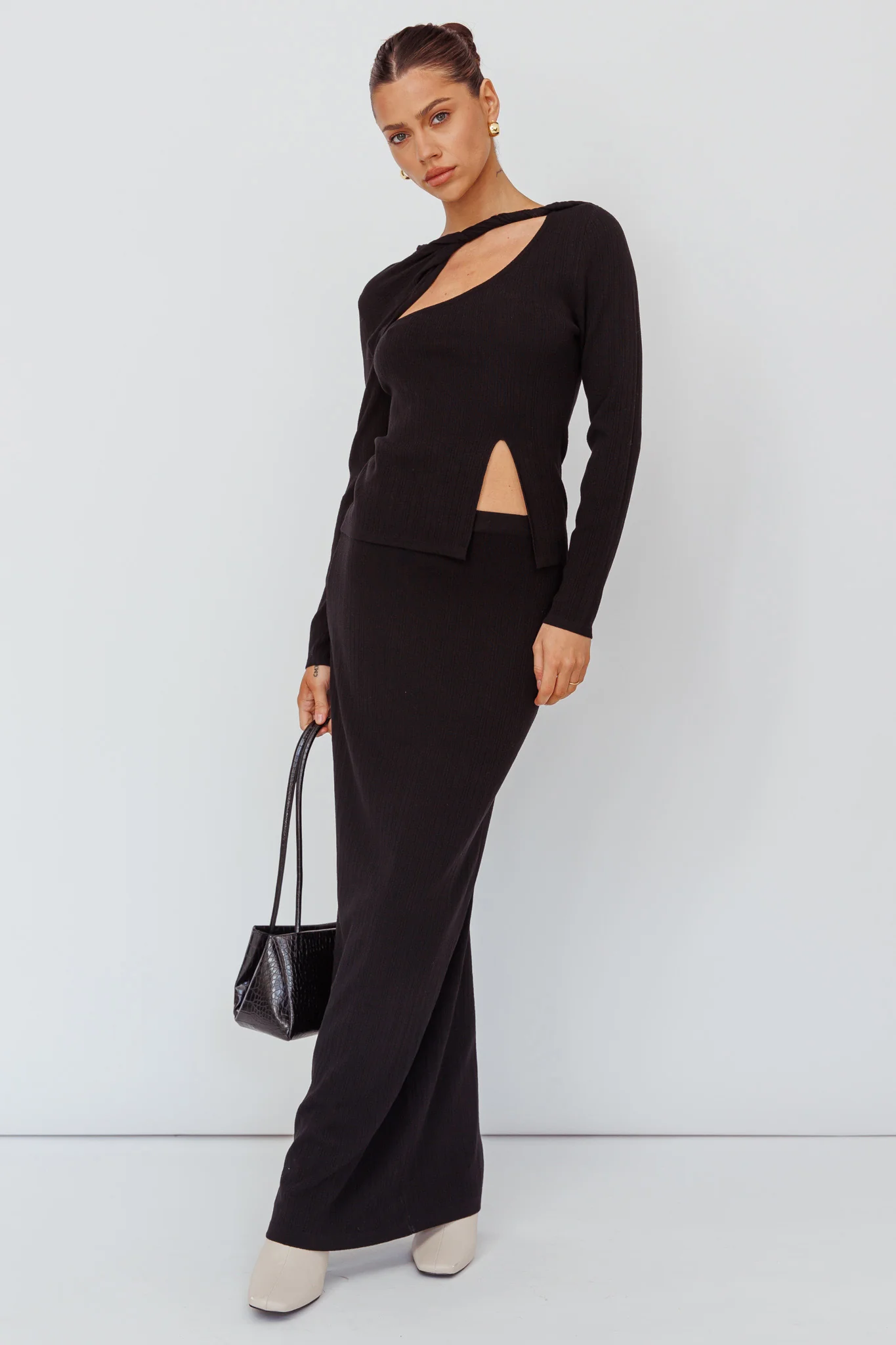 Rossana Knit Maxi Skirt Black - Seraphlike