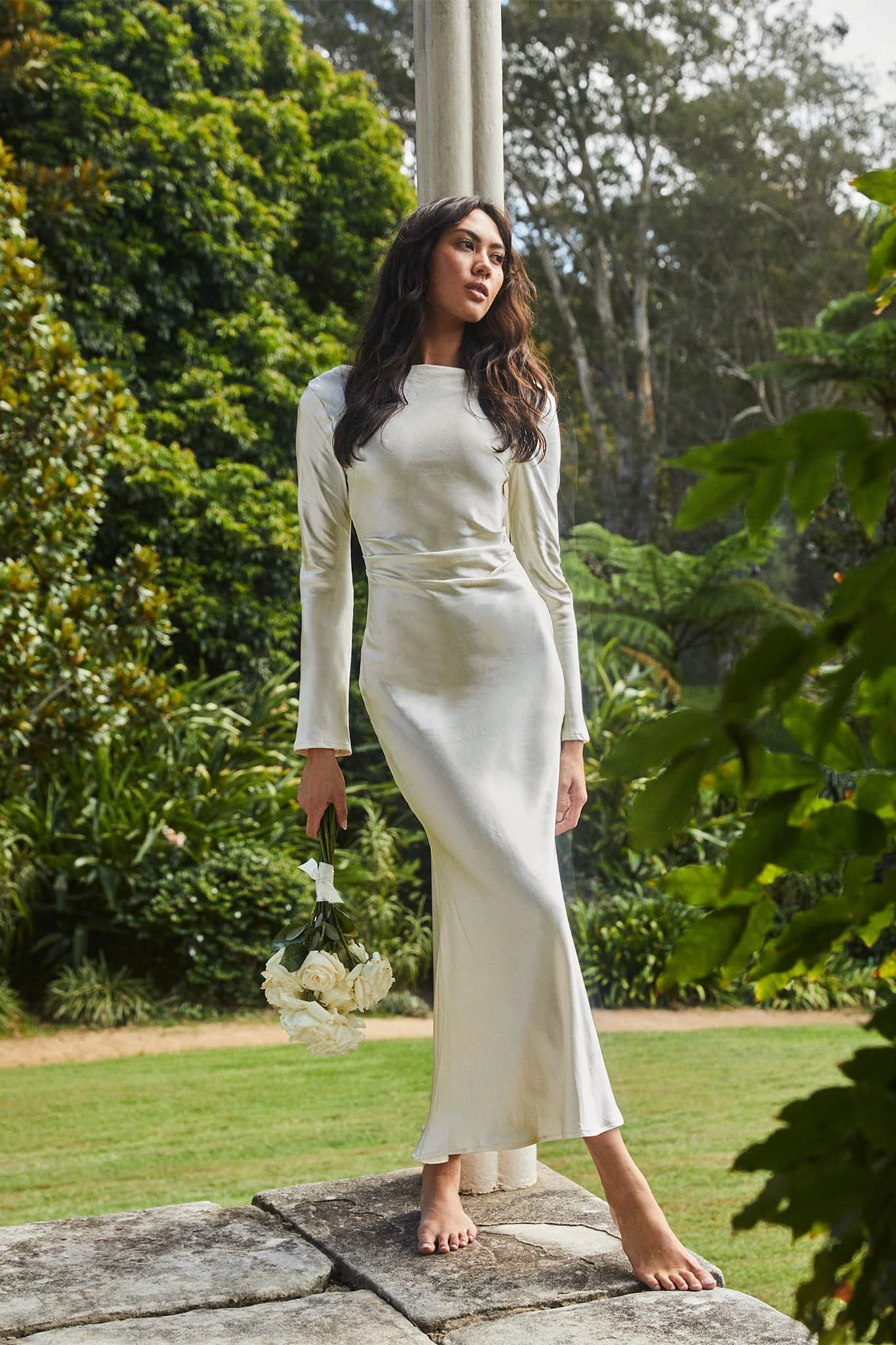 Loveland Cowl Back Midi Dress Oyster - Seraphlike