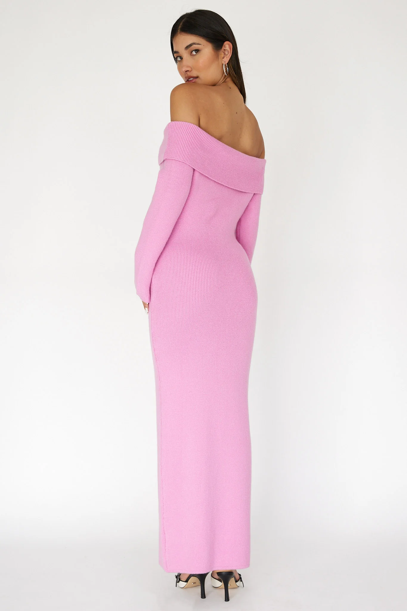 Winter Wonder Off-Shoulder Knit Maxi Dress Pink - Seraphlike
