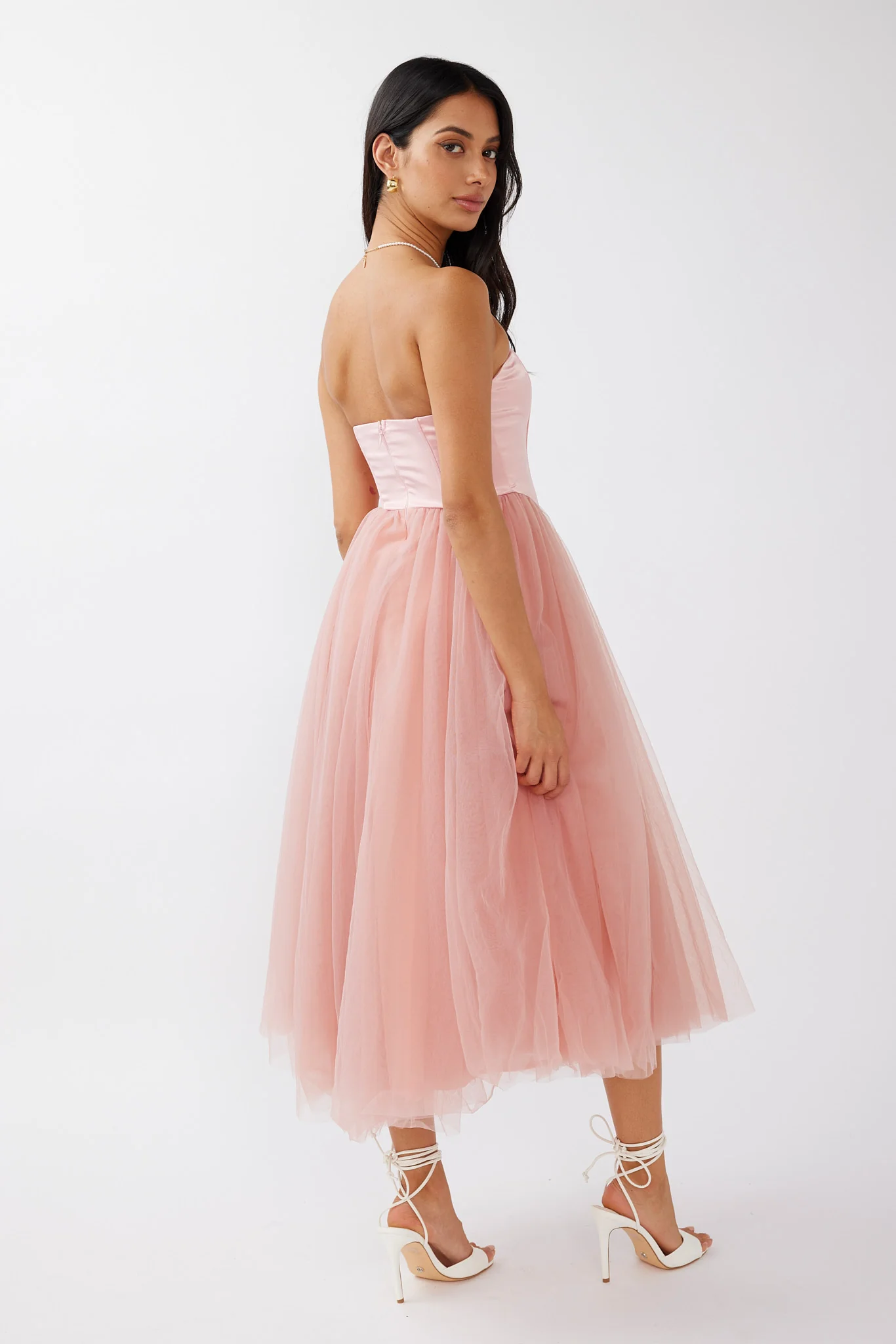 Rosemary Tulle Bustier Midi Dress Pink - Seraphlike