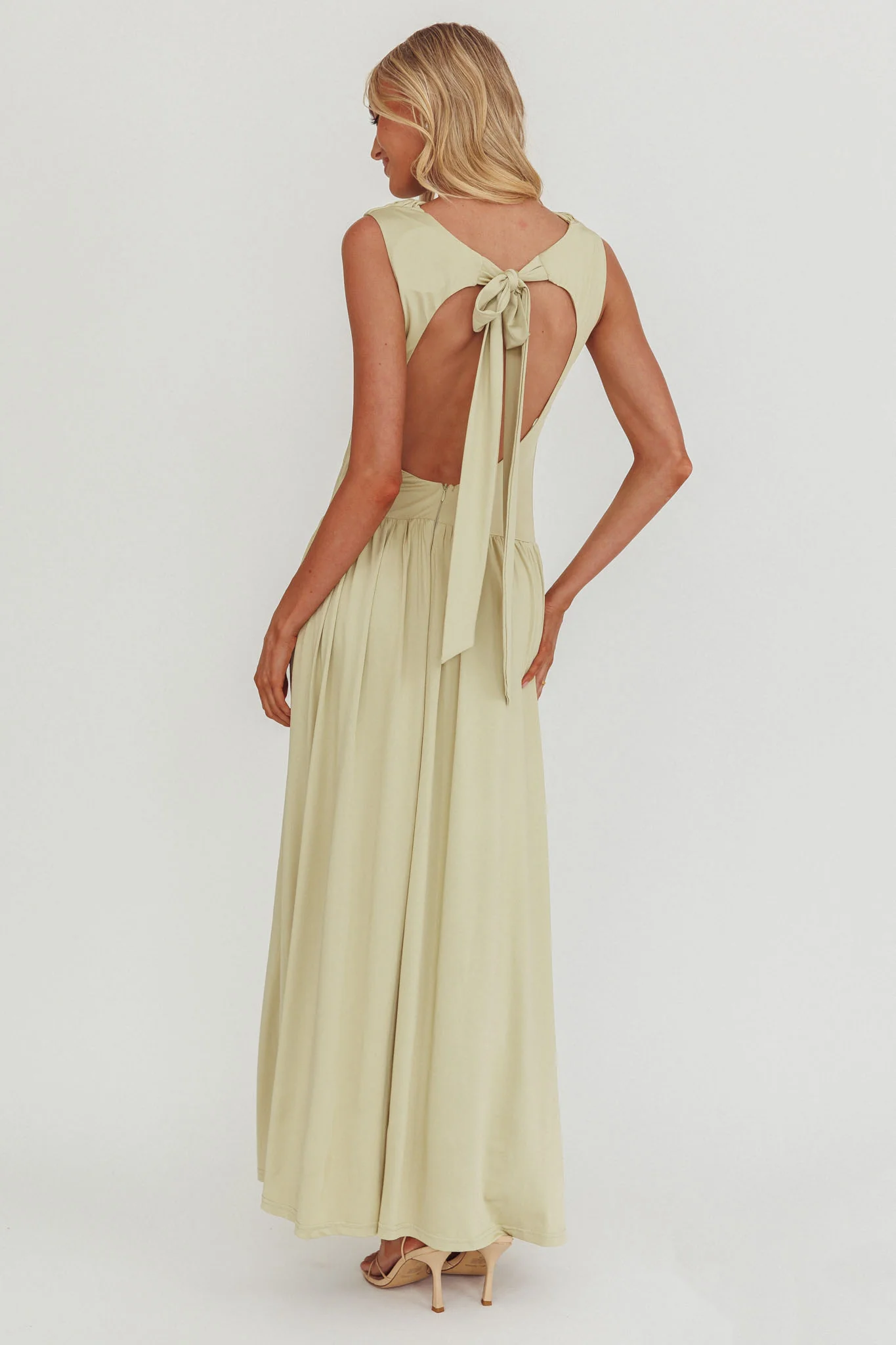 Dorothea High Cowl Open Back Maxi Dress Sage - Seraphlike