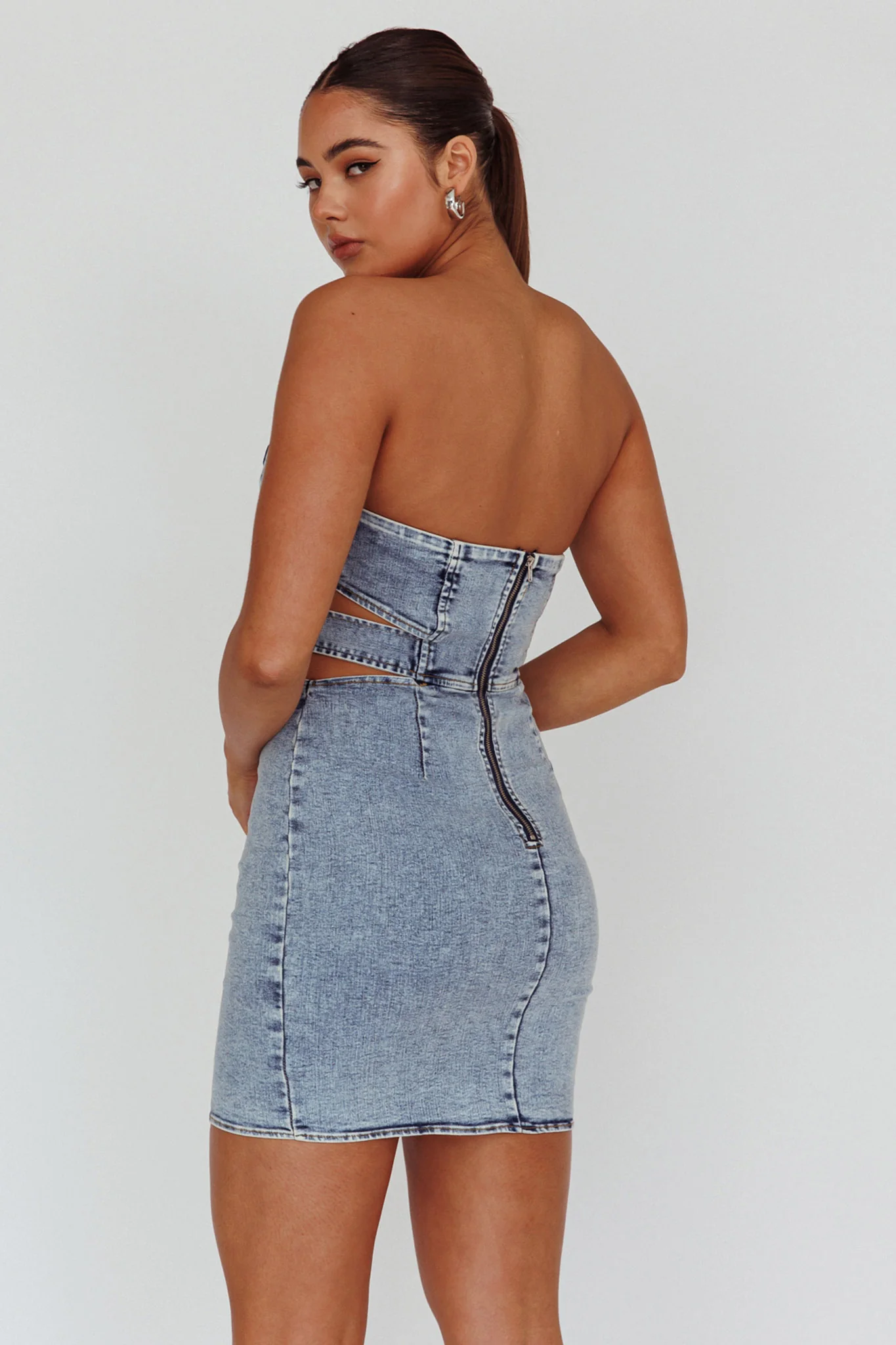 Jett Buckle Waist Mini Dress Denim Blue - Seraphlike