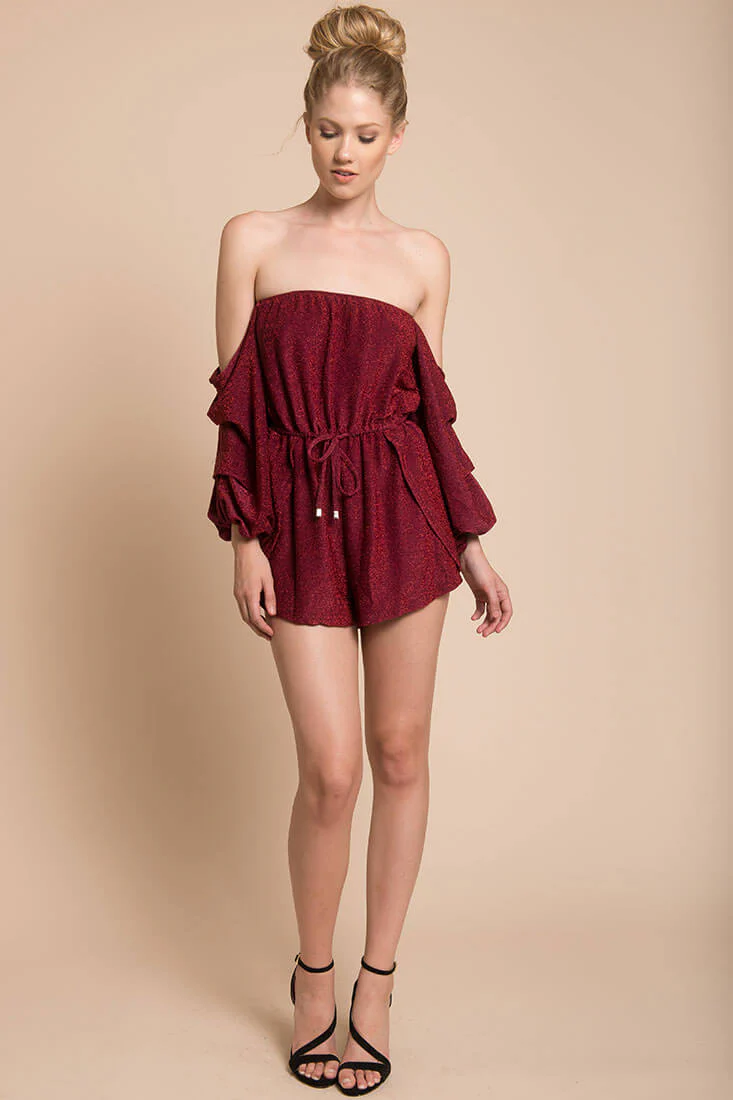 Addison Off The Shoulder Romper Wine - Seraphlike