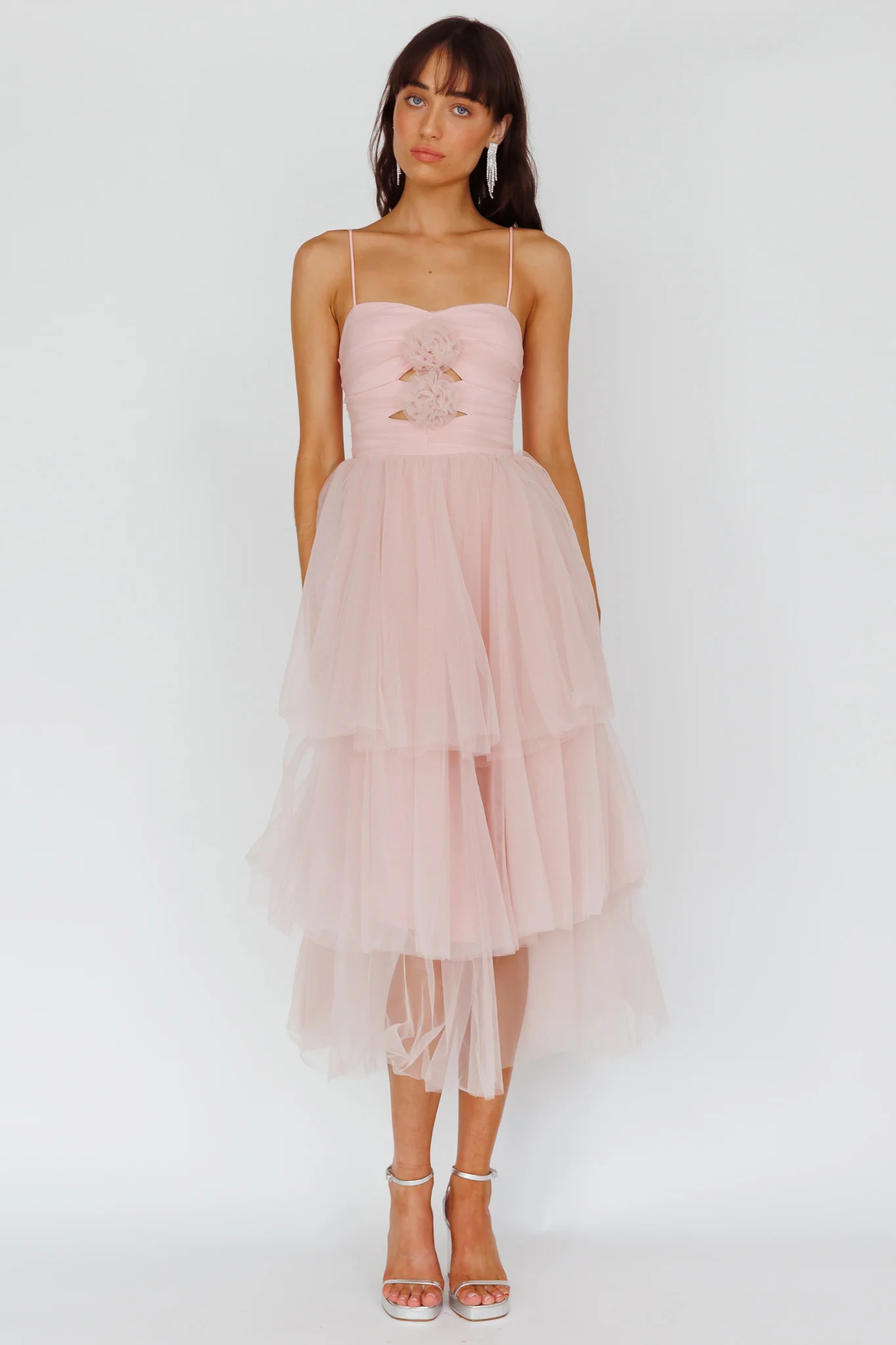 Seraphina Rose Bodice Tulle Midi Dress Blush - Seraphlike