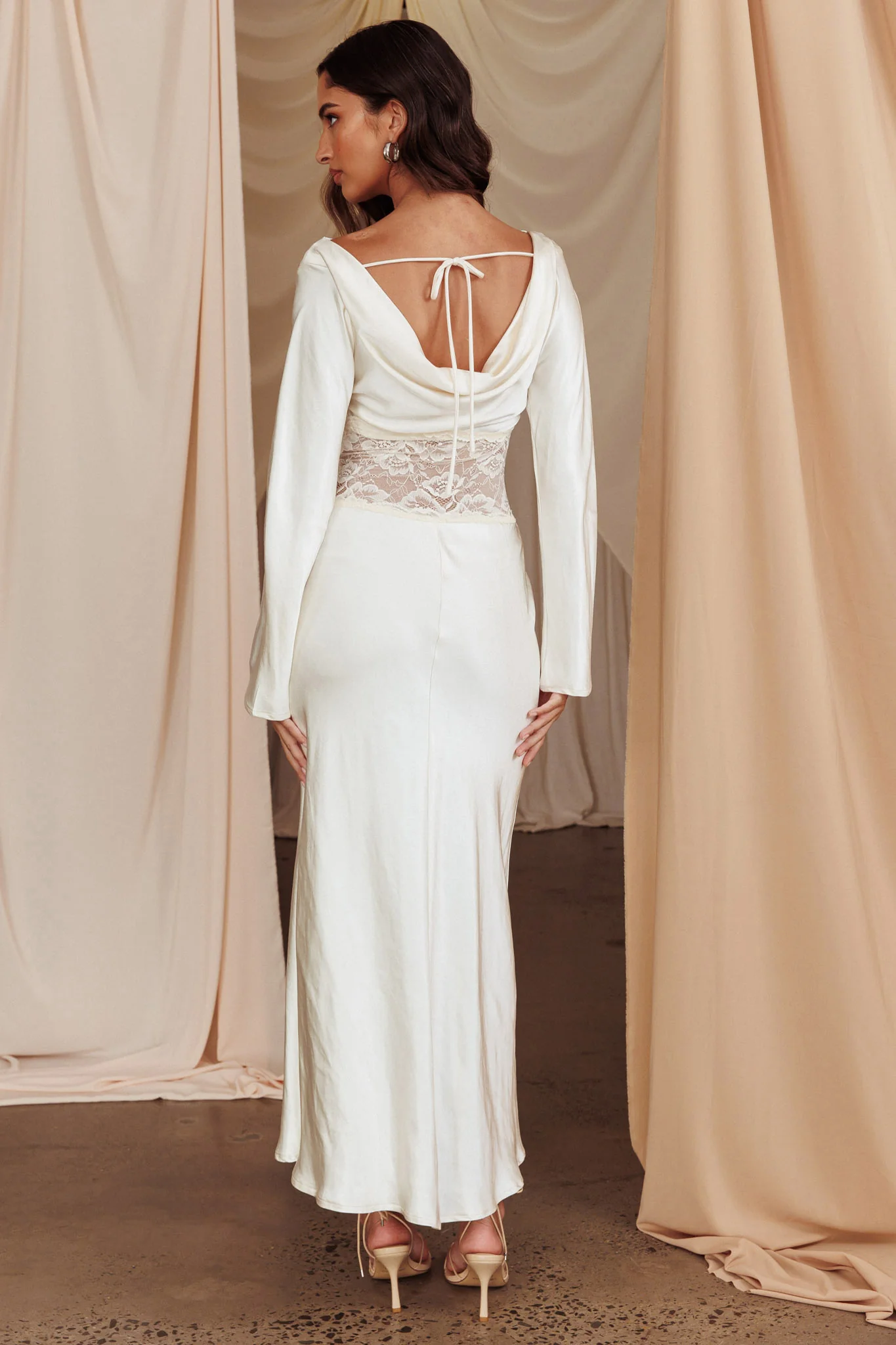 Loveland Lace Insert Cowl Back Dress Oyster - Seraphlike