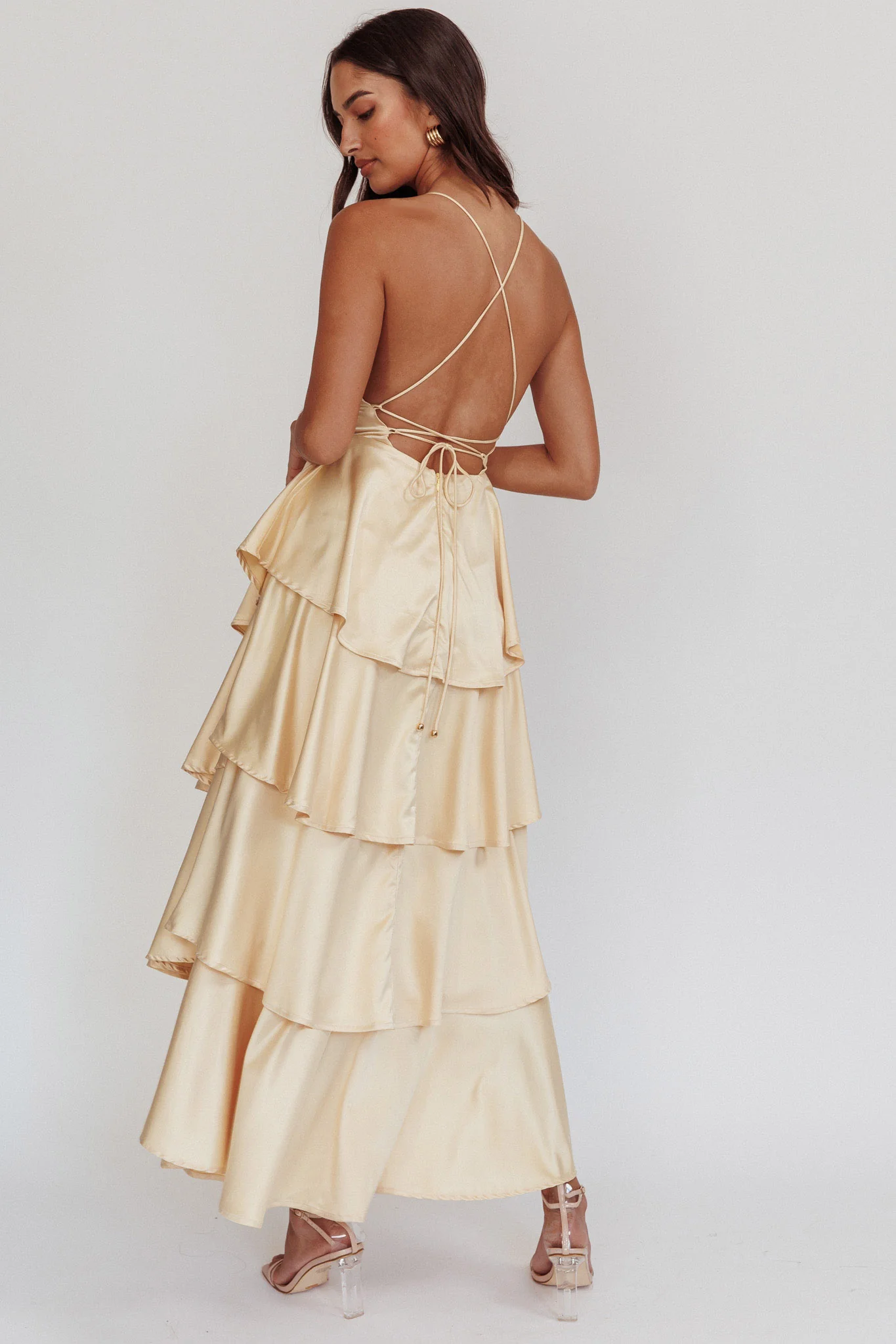 Auguste Tiered Frill Strappy Back Dress Butter - Seraphlike