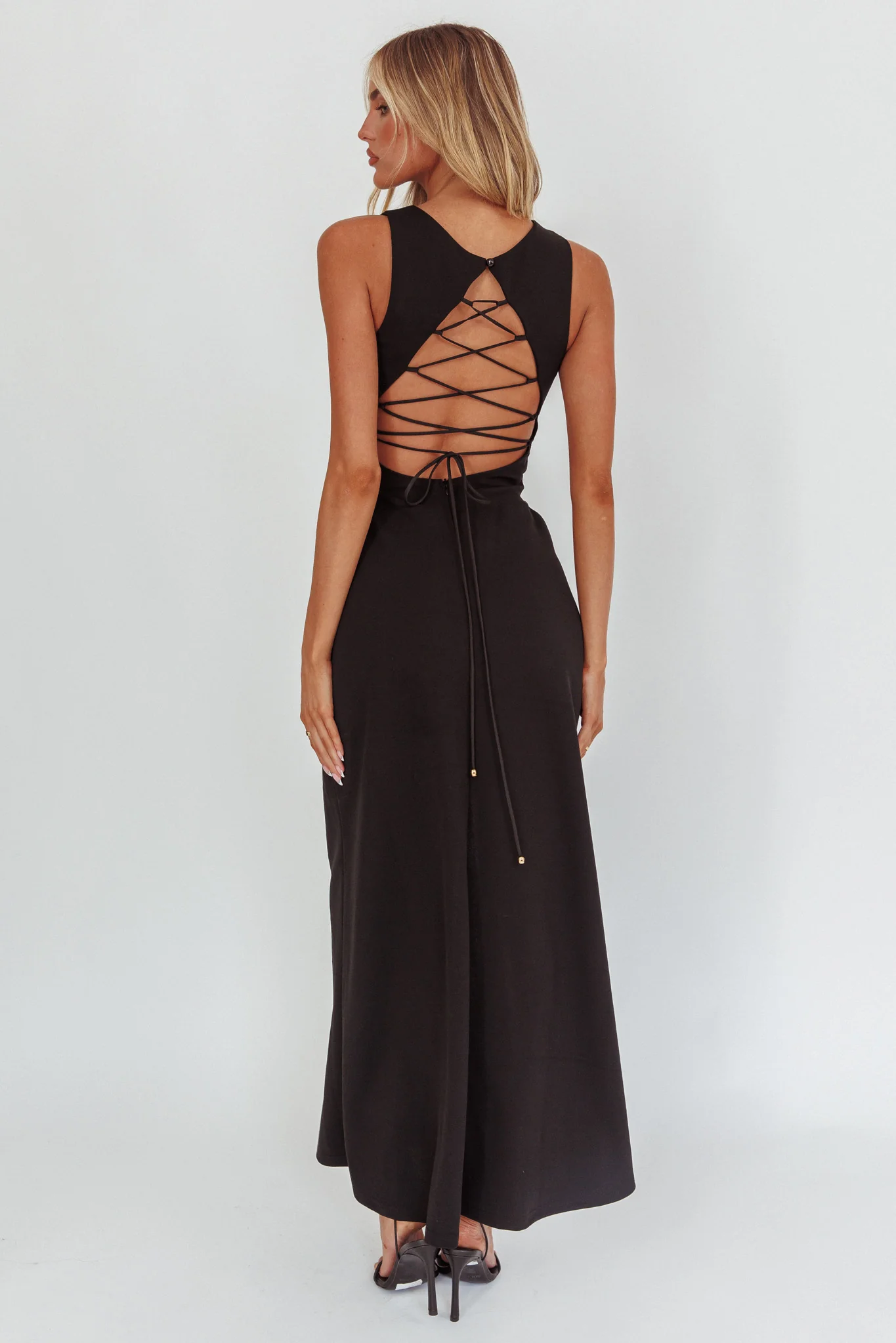 Firelights Lace-Up Back Maxi Dress Black - Seraphlike