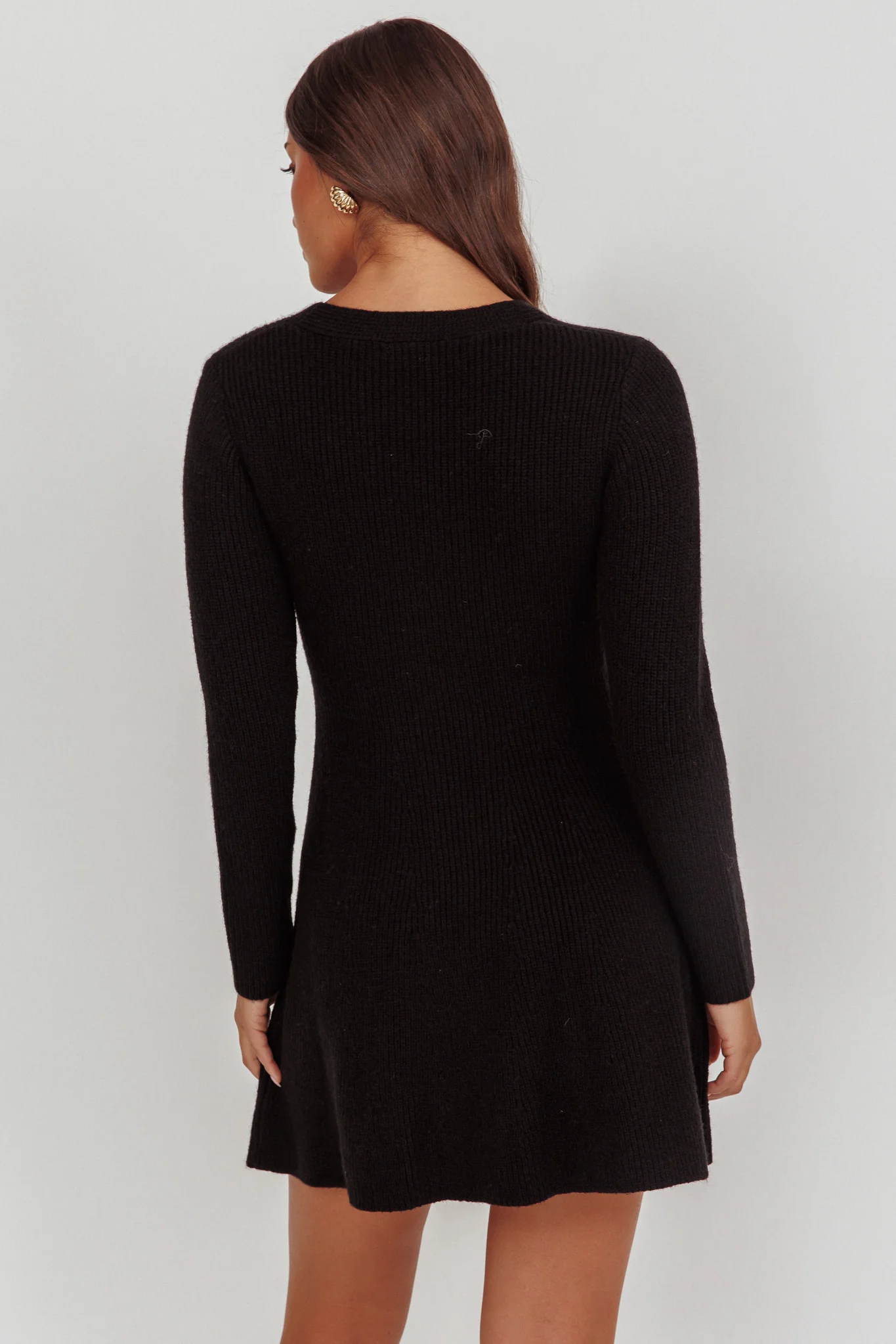 Irma Gold Button Knit Mini Dress Black - Seraphlike