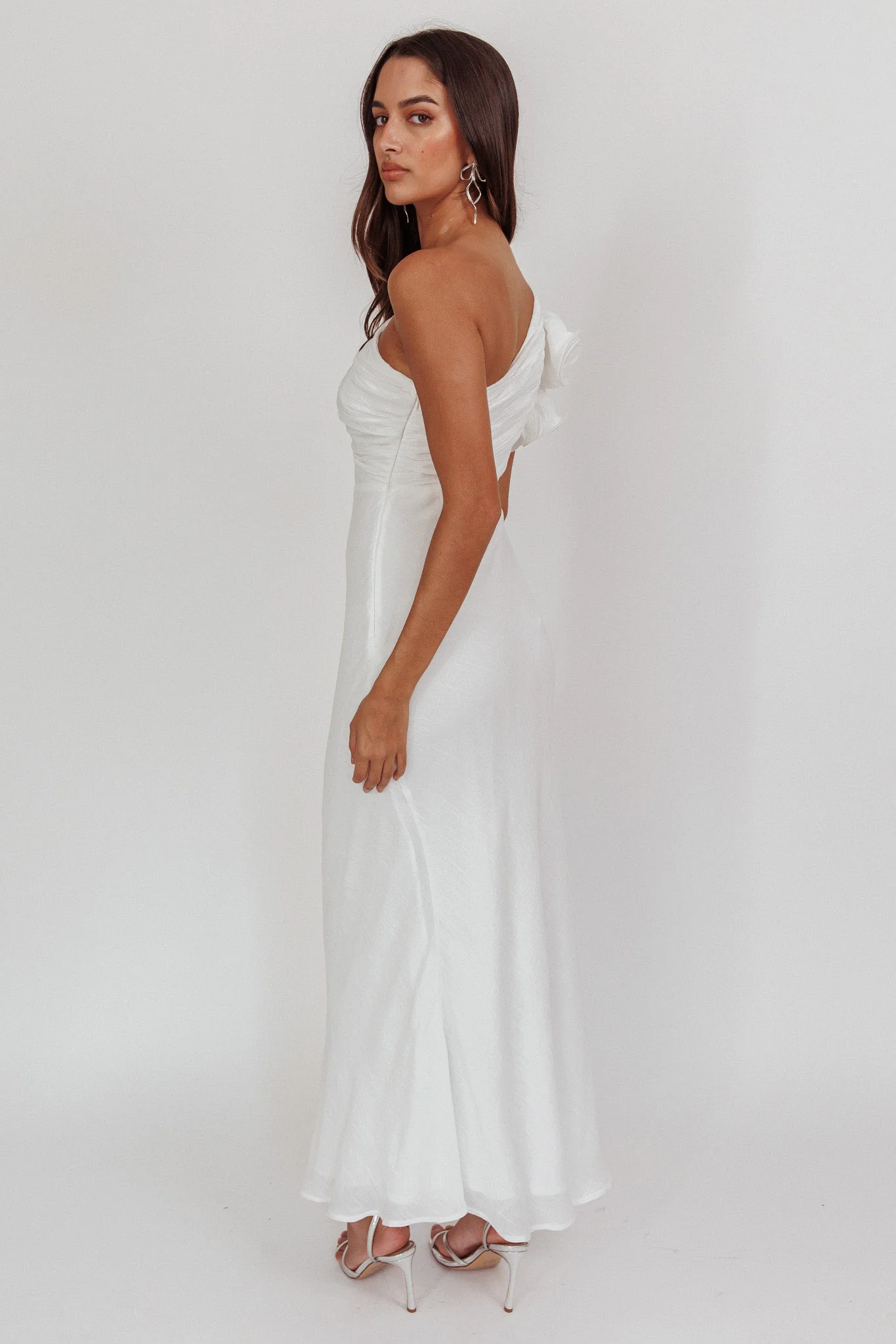 Deanna One-Shoulder Ruffle Maxi Dress White - Seraphlike