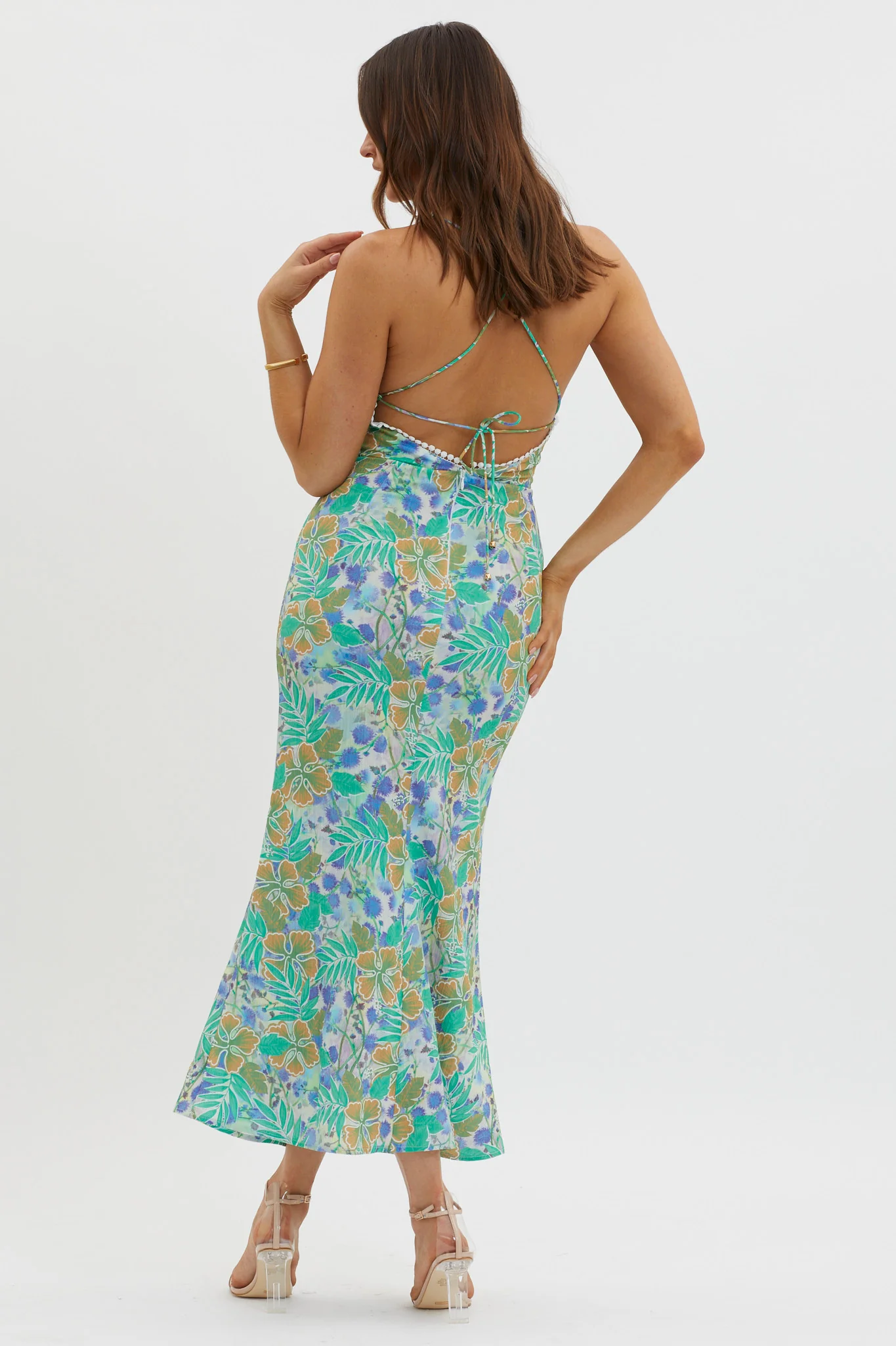 New Acquaintance Low Back Dress Floral Blue - Seraphlike