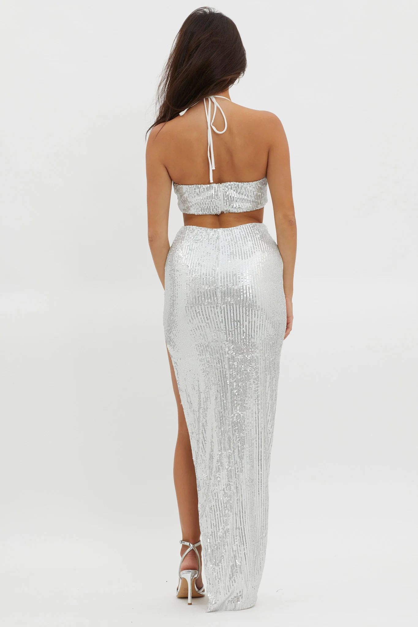 Astral Halterneck Sequin Dress Silver - Seraphlike