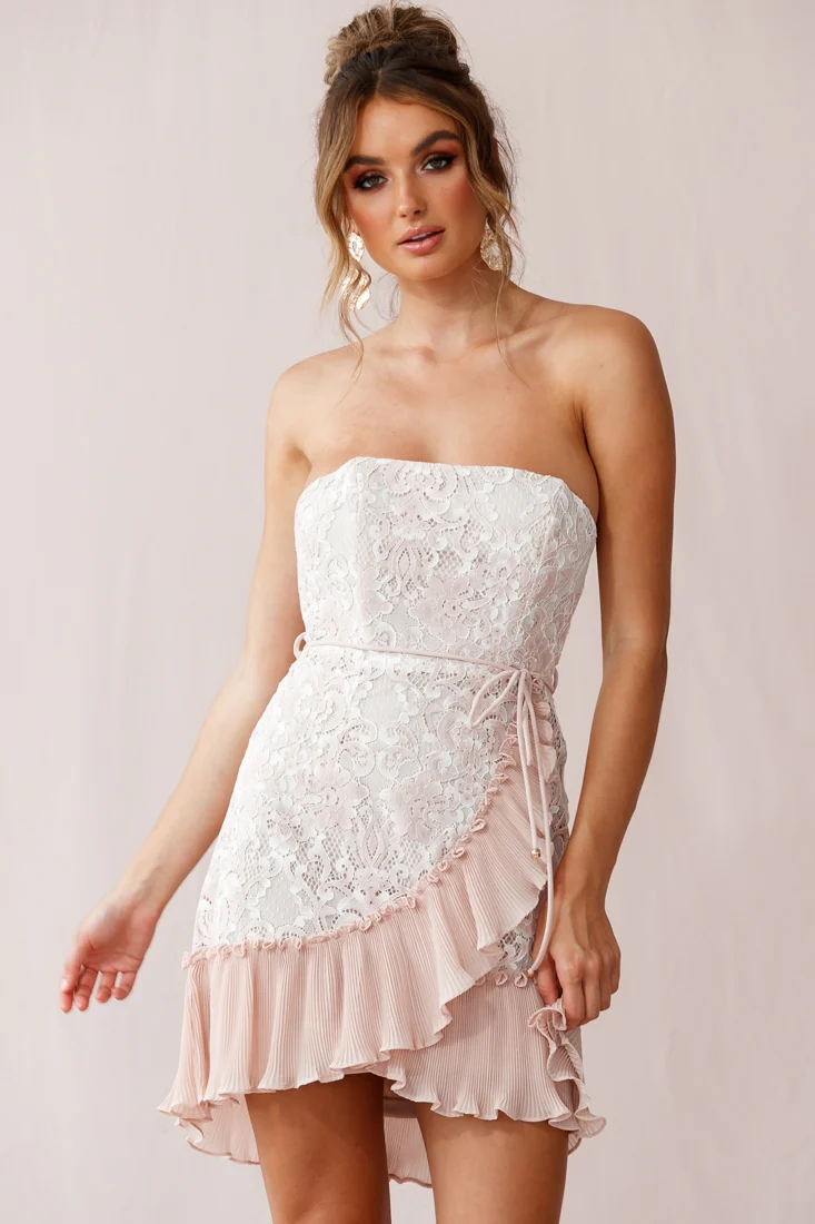 Banksia Lace Bandeau Wrap Dress Nude - Seraphlike
