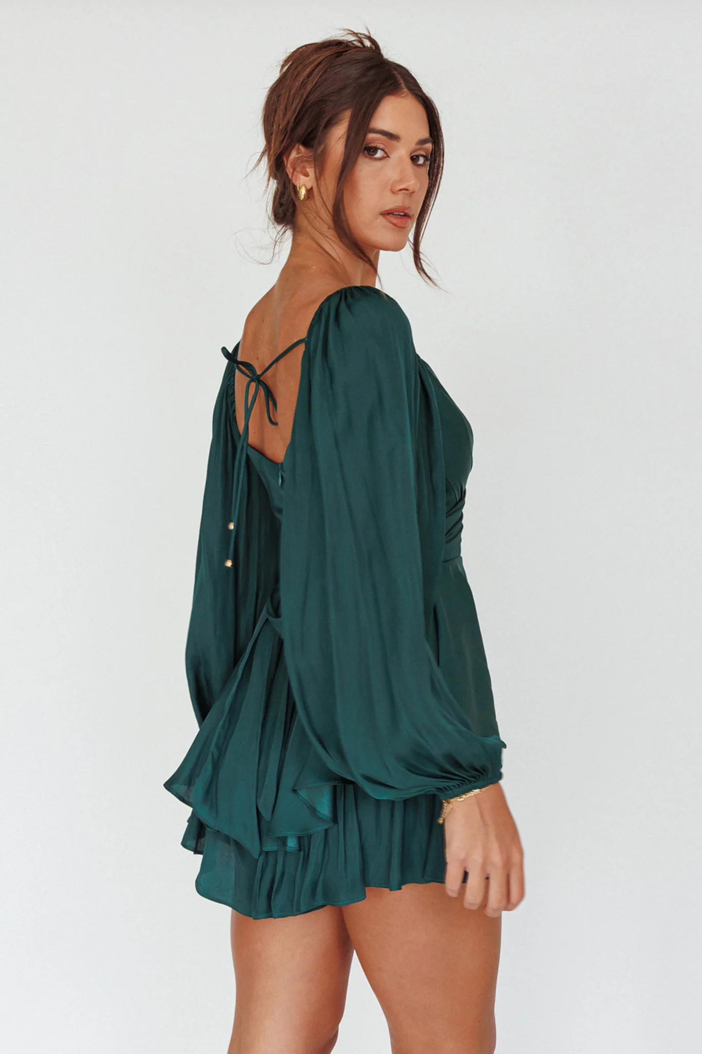 It's Complicated Long Sleeve Flounce Romper Forest Green - Seraphlike