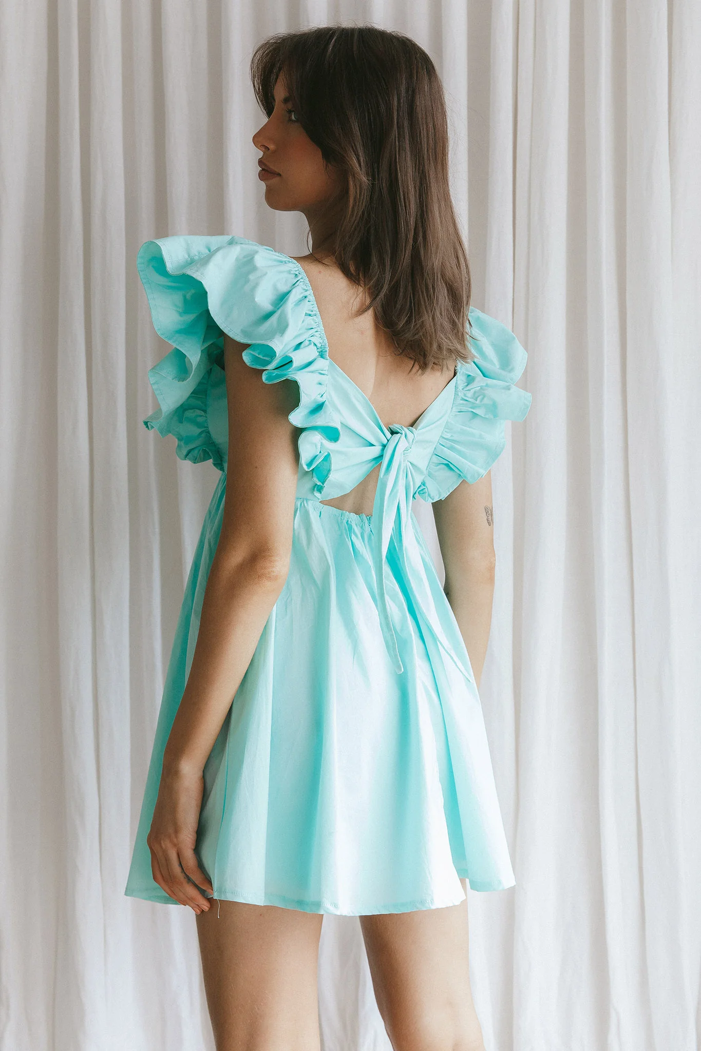 Marlina Ruffle Sleeve Babydoll Mini Dress Mint - Seraphlike