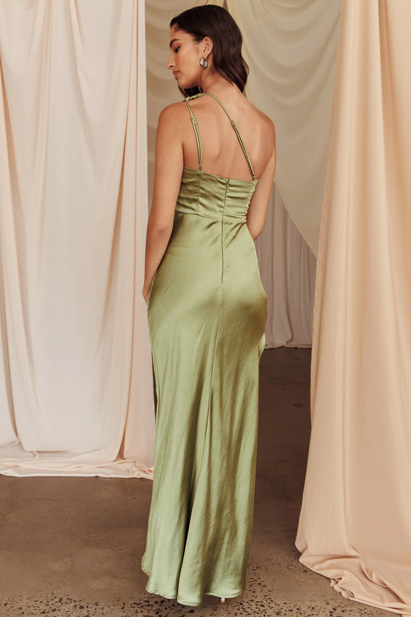 Kamillia One-Shoulder Split Maxi Dress Olive - Seraphlike