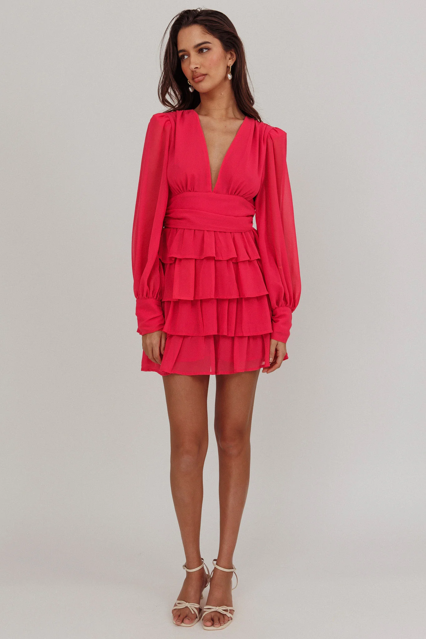 Dalisa Long Sleeve Ruffle Mini Dress Fuchsia - Seraphlike