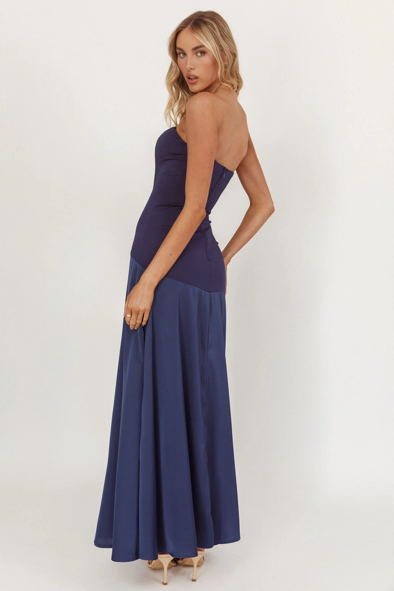 Star Avenue Strapless Drop Waist Maxi Dress Navy - Seraphlike