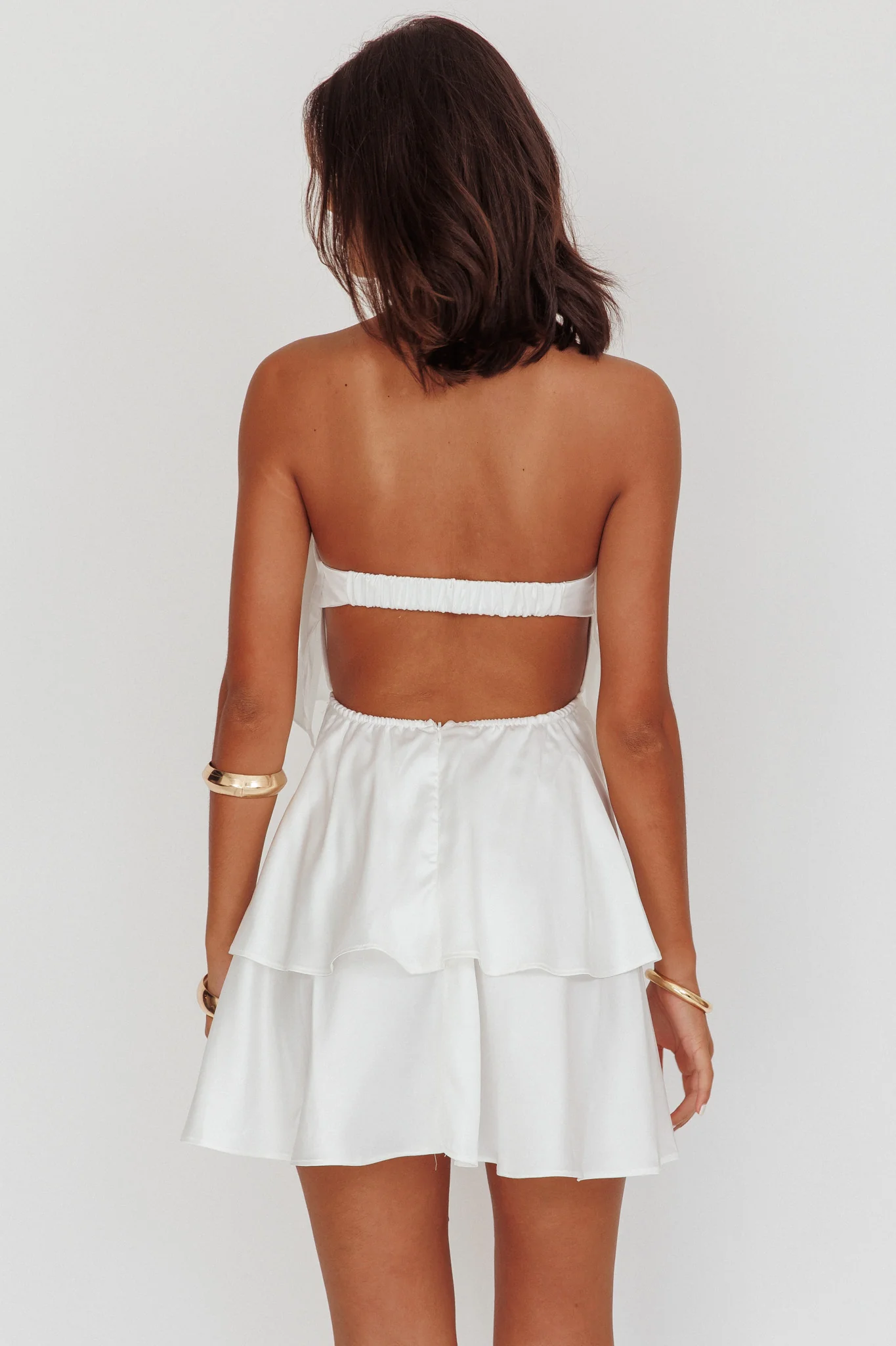 Behati Tiered Layer Strapless Dress White - Seraphlike