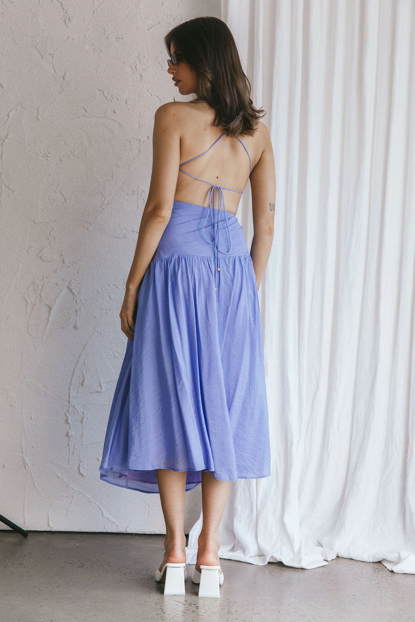 Destination Open Back Midi Dress Purple - Seraphlike