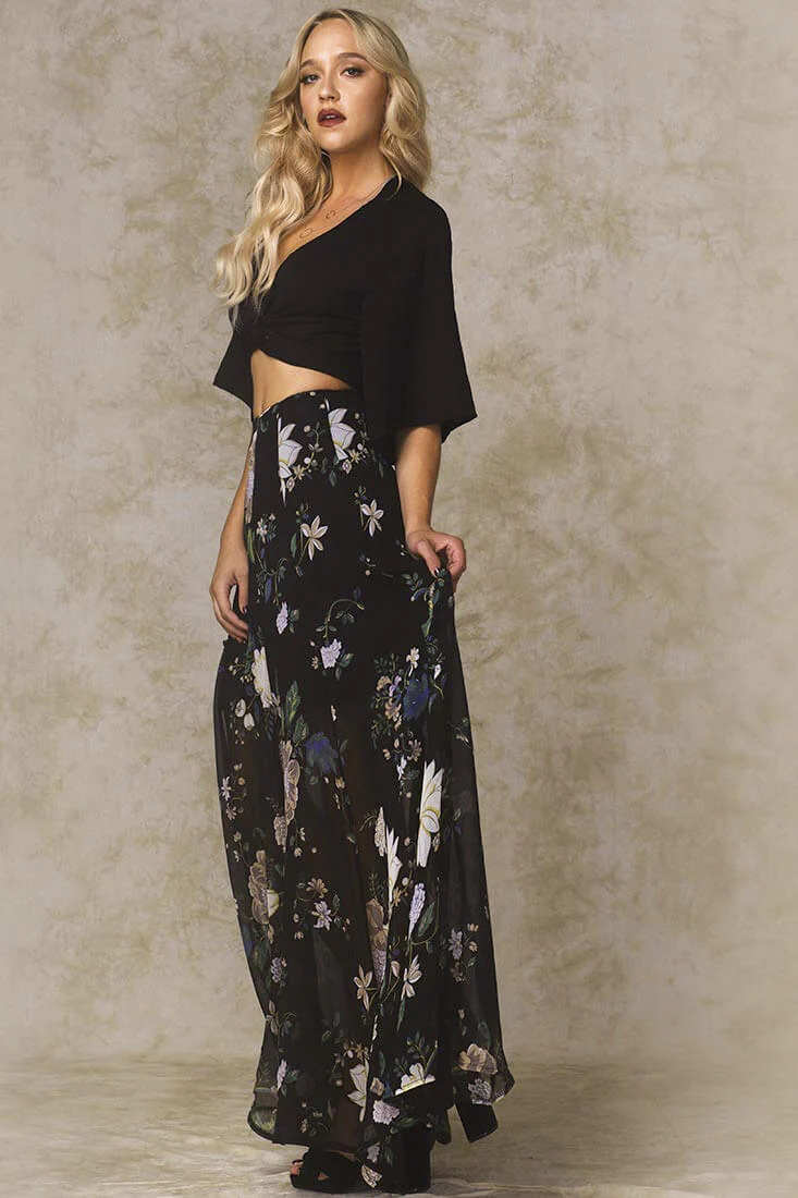 Riley High Slit Button Up Skirt Black - Seraphlike