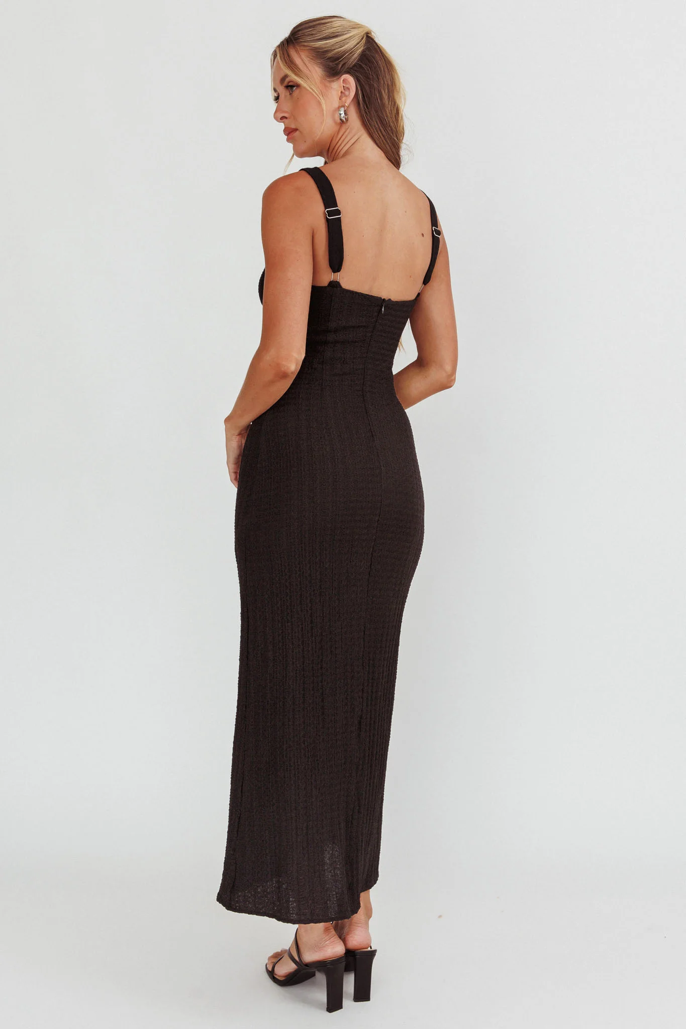 Kharissa Cut-Out Textured Maxi Dress Black - Seraphlike
