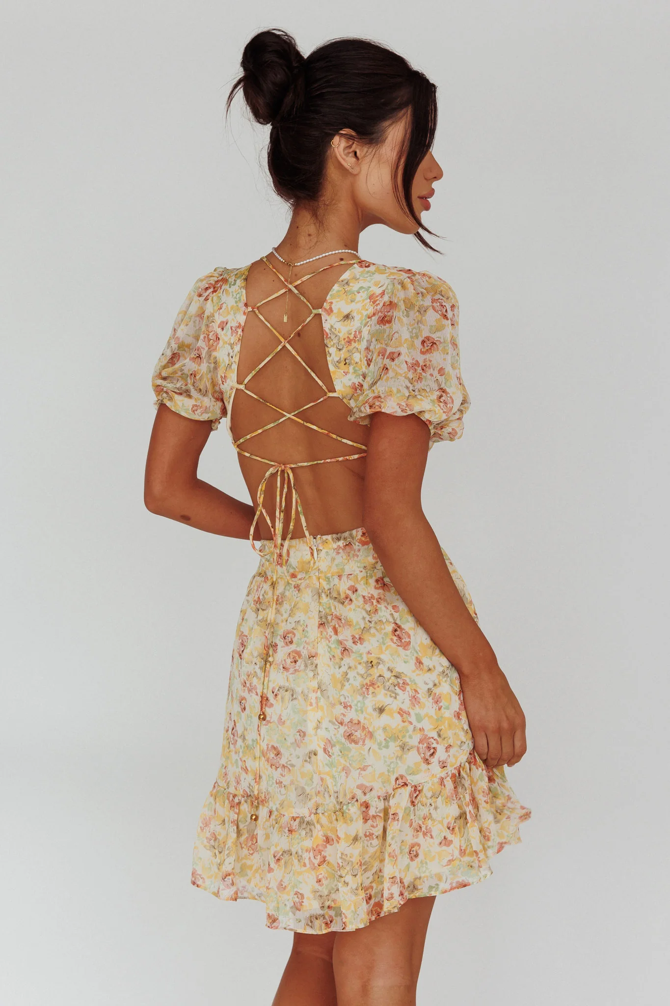 Graciele Laced Back Cut-Out Mini Dress Floral Orange - Seraphlike