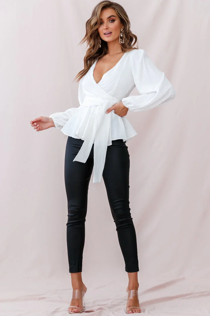 Macy Fit & Flare Wrap Top White - Seraphlike