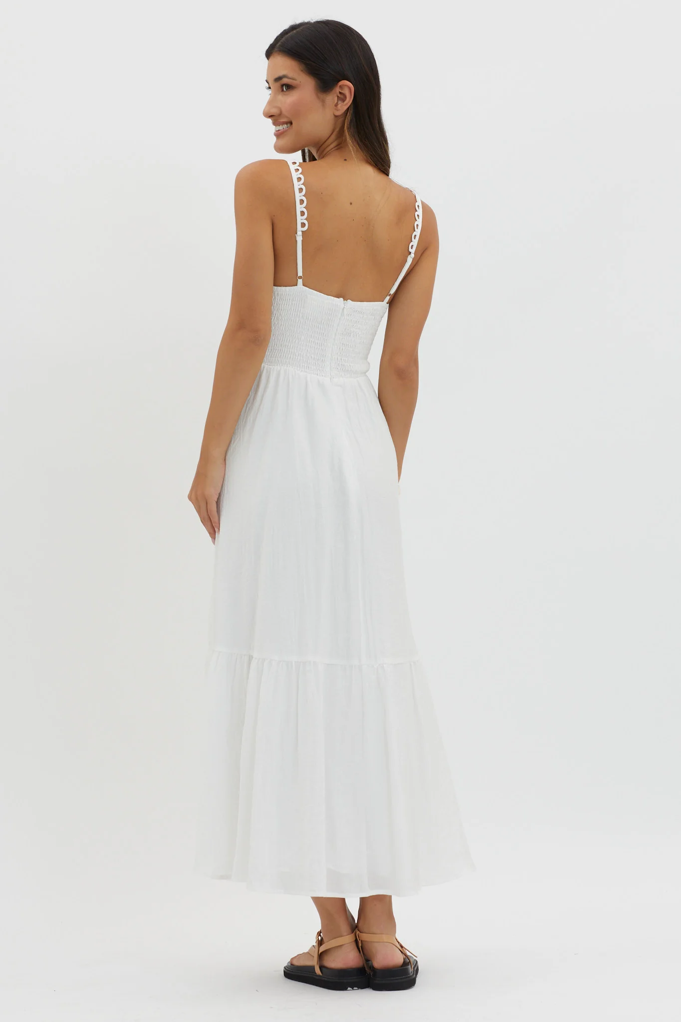 Golden Suns Scallop Trim Midi Dress White - Seraphlike