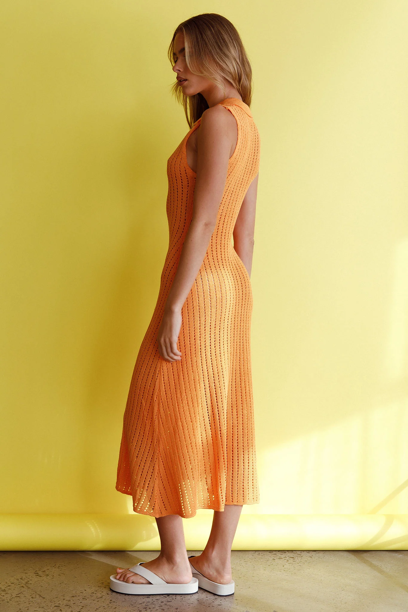 Palm Island Collared Crochet Midi Dress Mango - Seraphlike