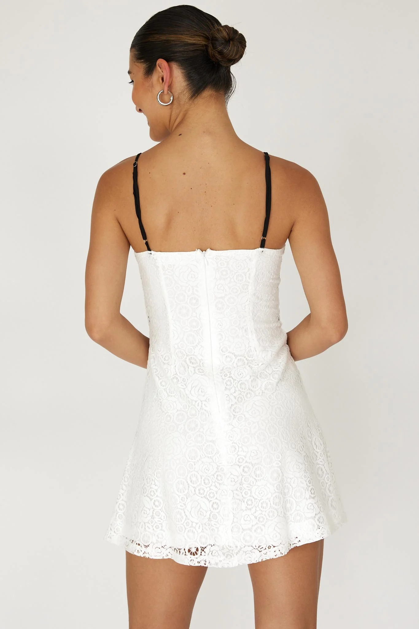 Find Your Way Lace Piping Mini Dress White - Seraphlike