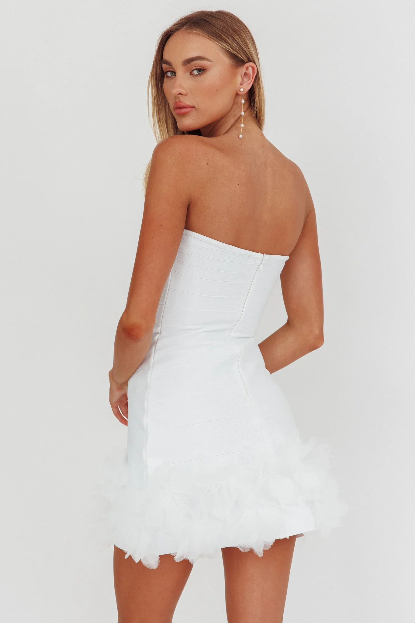 Leni Strapless Embellished Hem Mini Dress White - Seraphlike