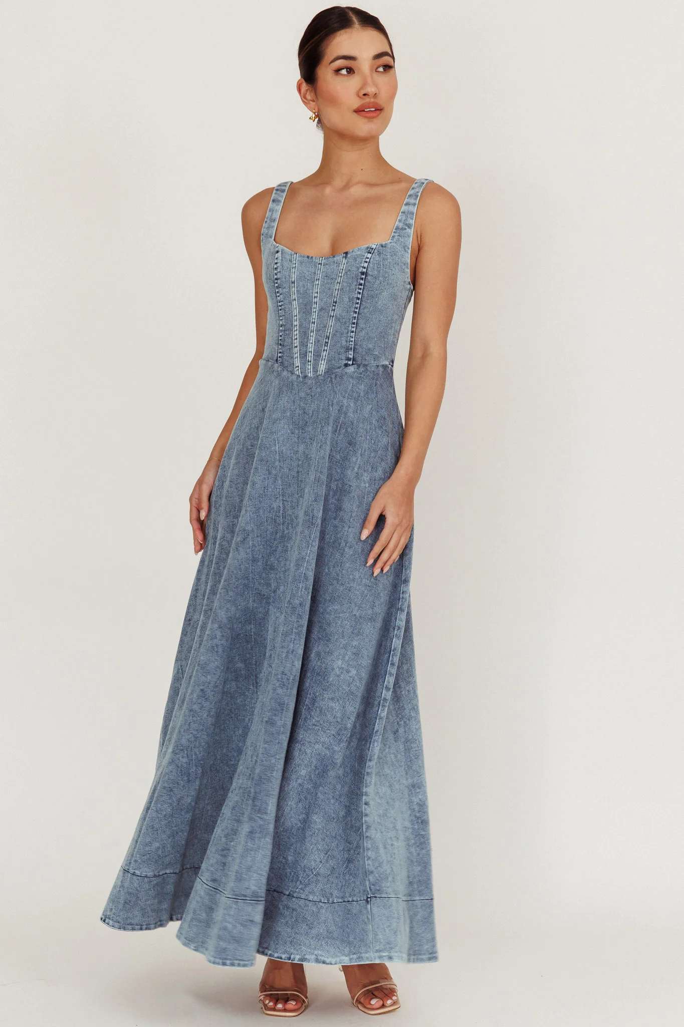 Talissa A-Line Maxi Denim Dress Blue - Seraphlike