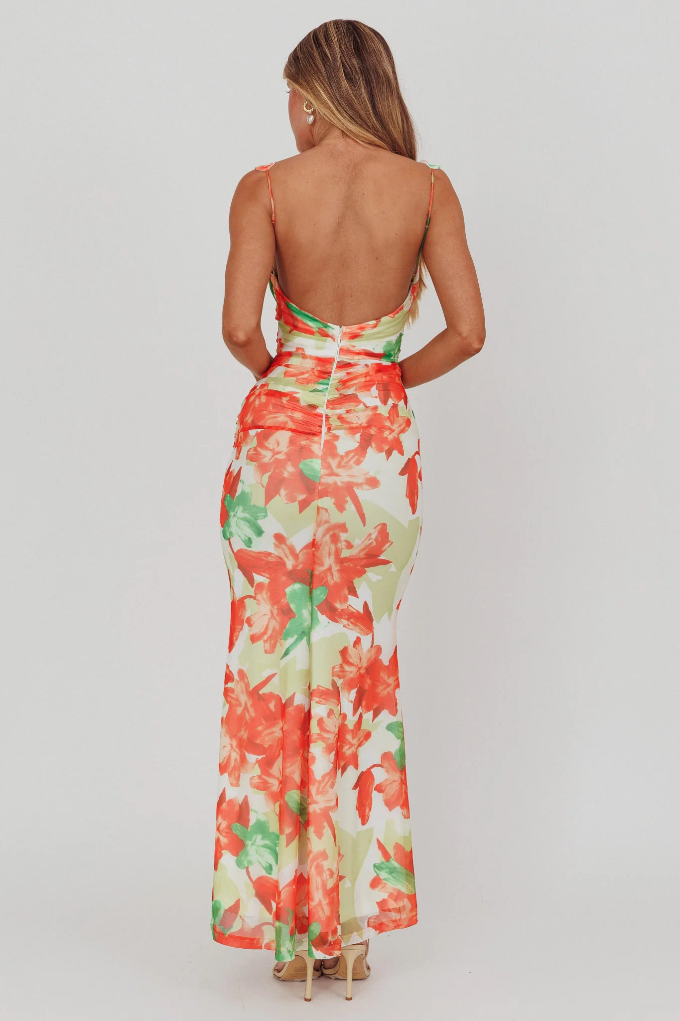 Odelia Sweetheart Mermaid Maxi Dress Print Red - Seraphlike