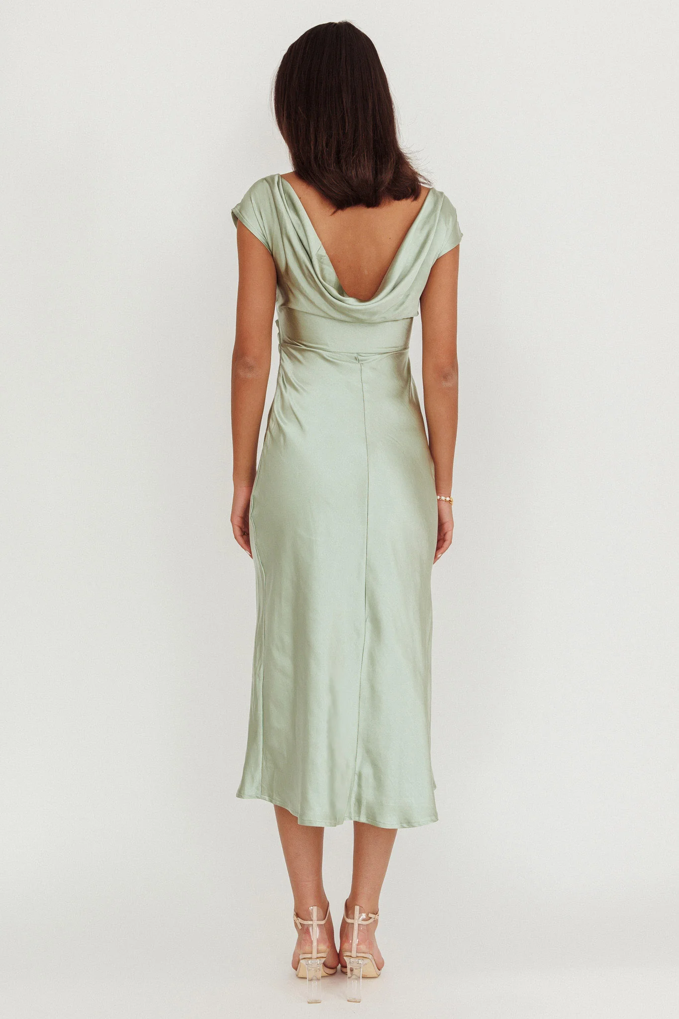 Loveland Cap Sleeve Cowl Back Midi Dress Sage - Seraphlike
