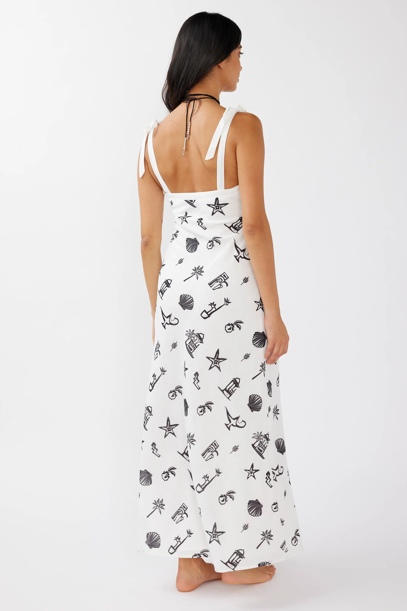 Jaya Tied Shoulder Maxi Dress Print Black - Seraphlike