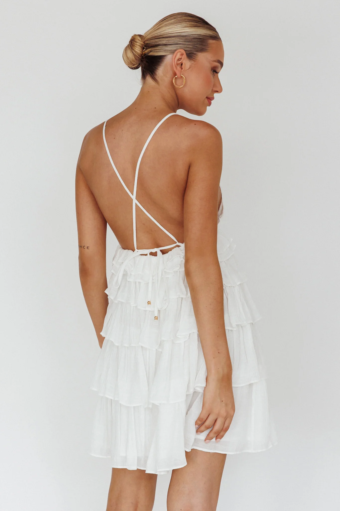 Dellia Tiered Ruffle Mini Dress Off White - Seraphlike
