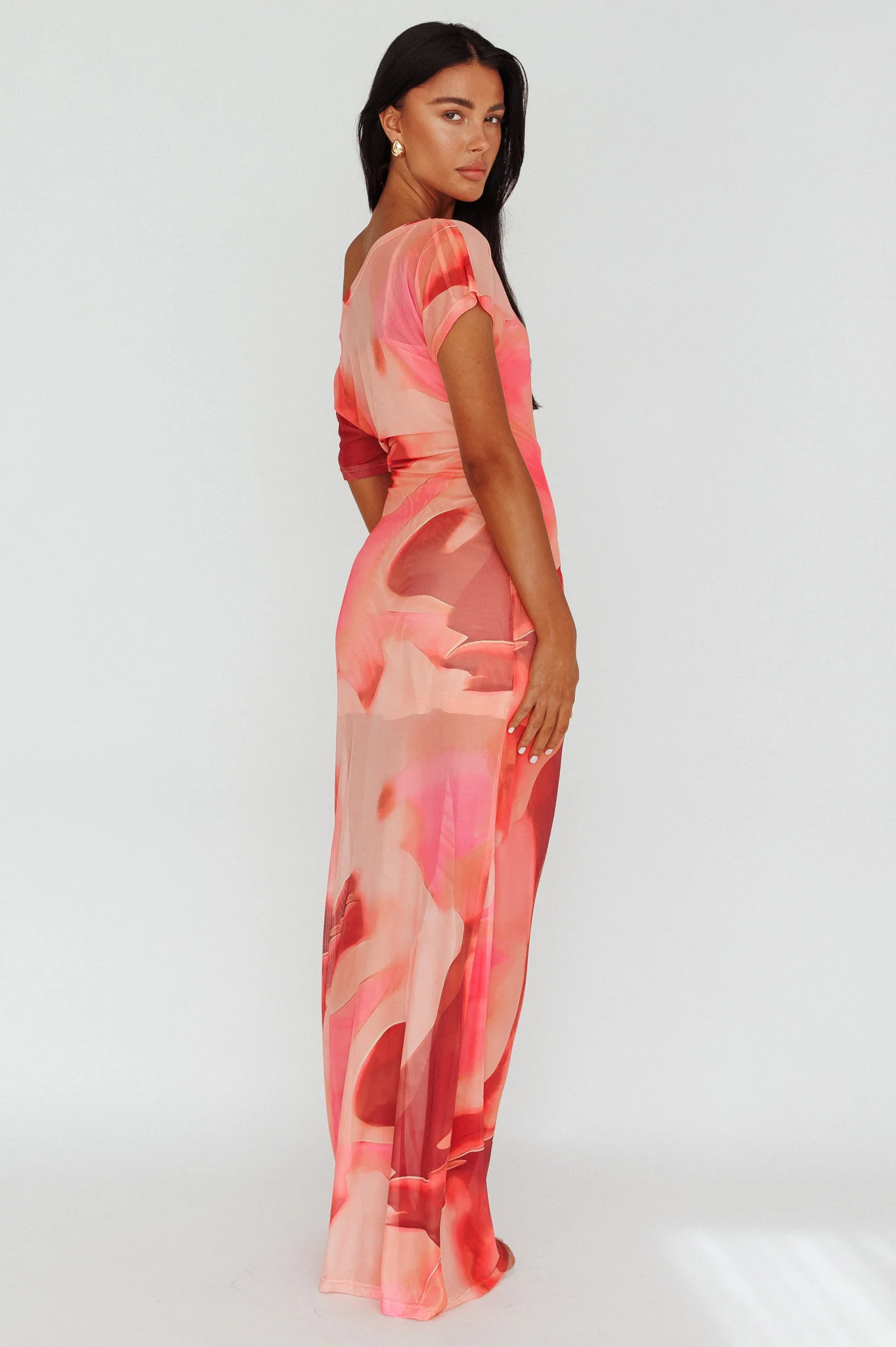 Tumi Short Sleeve Maxi Dress Printed Red - Seraphlike