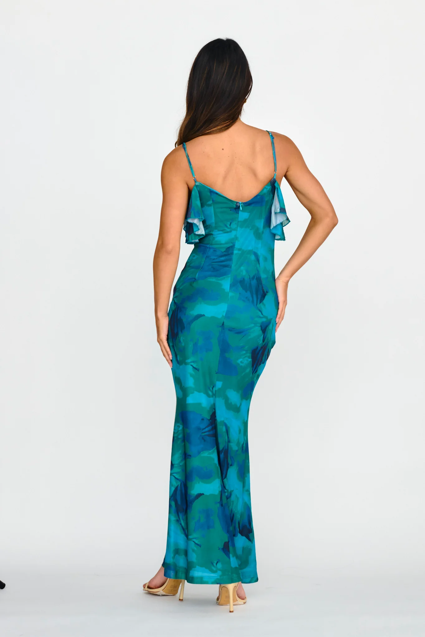 Jannie Draped Neckline Cami Dress Abstract Green - Seraphlike