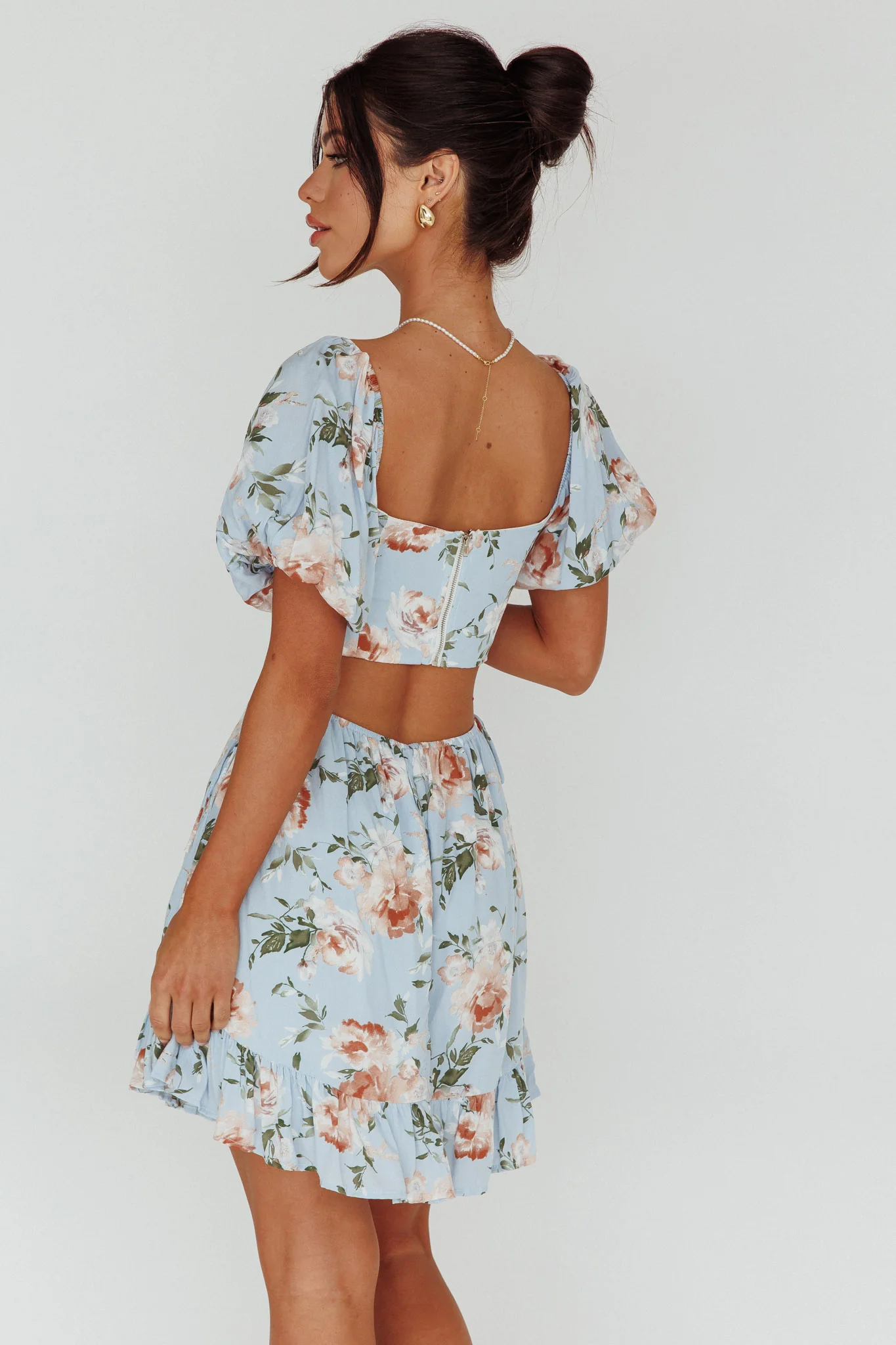 Sweet Romance Cut-Out Mini Dress Blue - Seraphlike