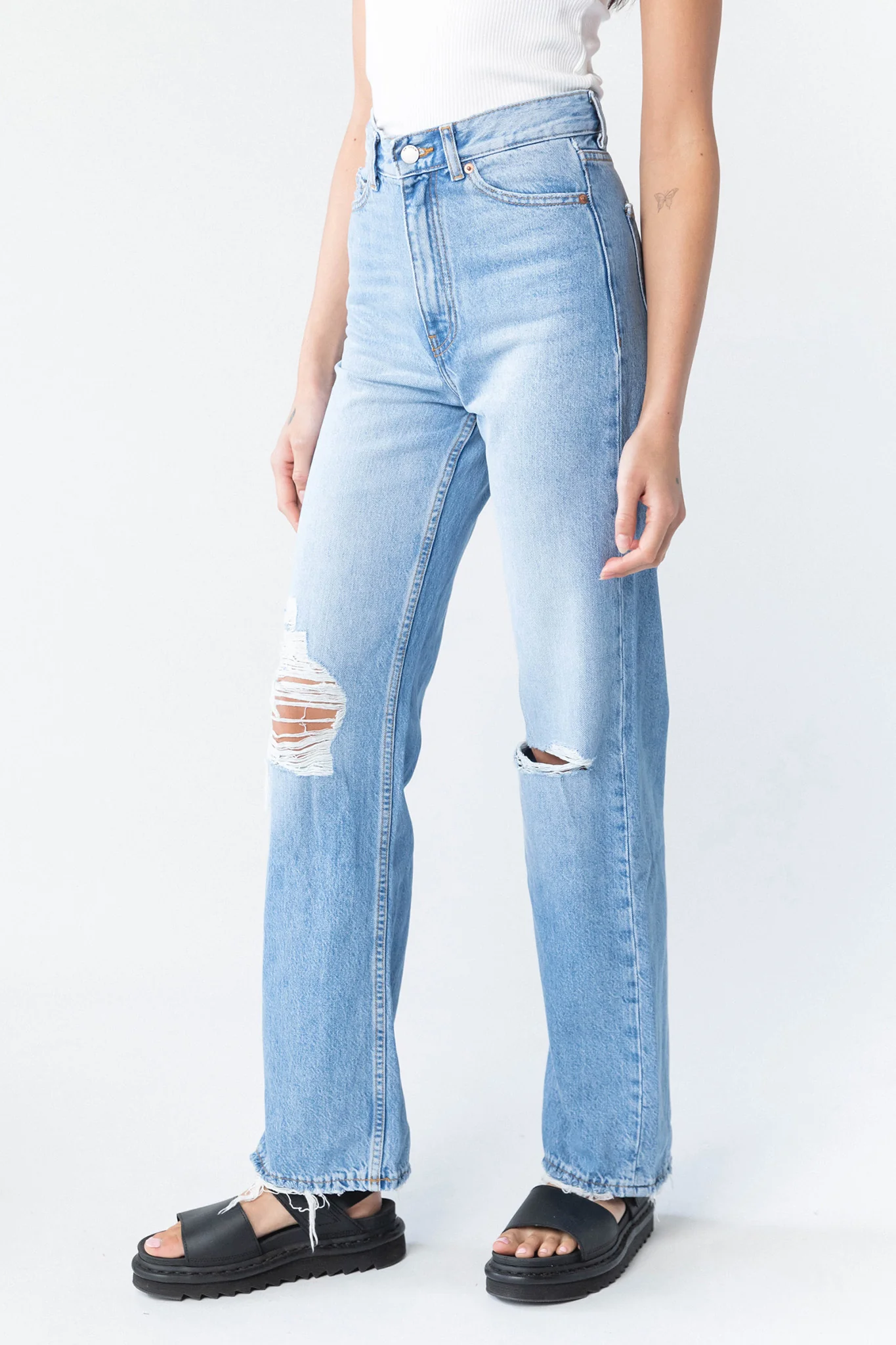 DR DENIM Echo Jeans Empress Sky Blue Rip - Seraphlike