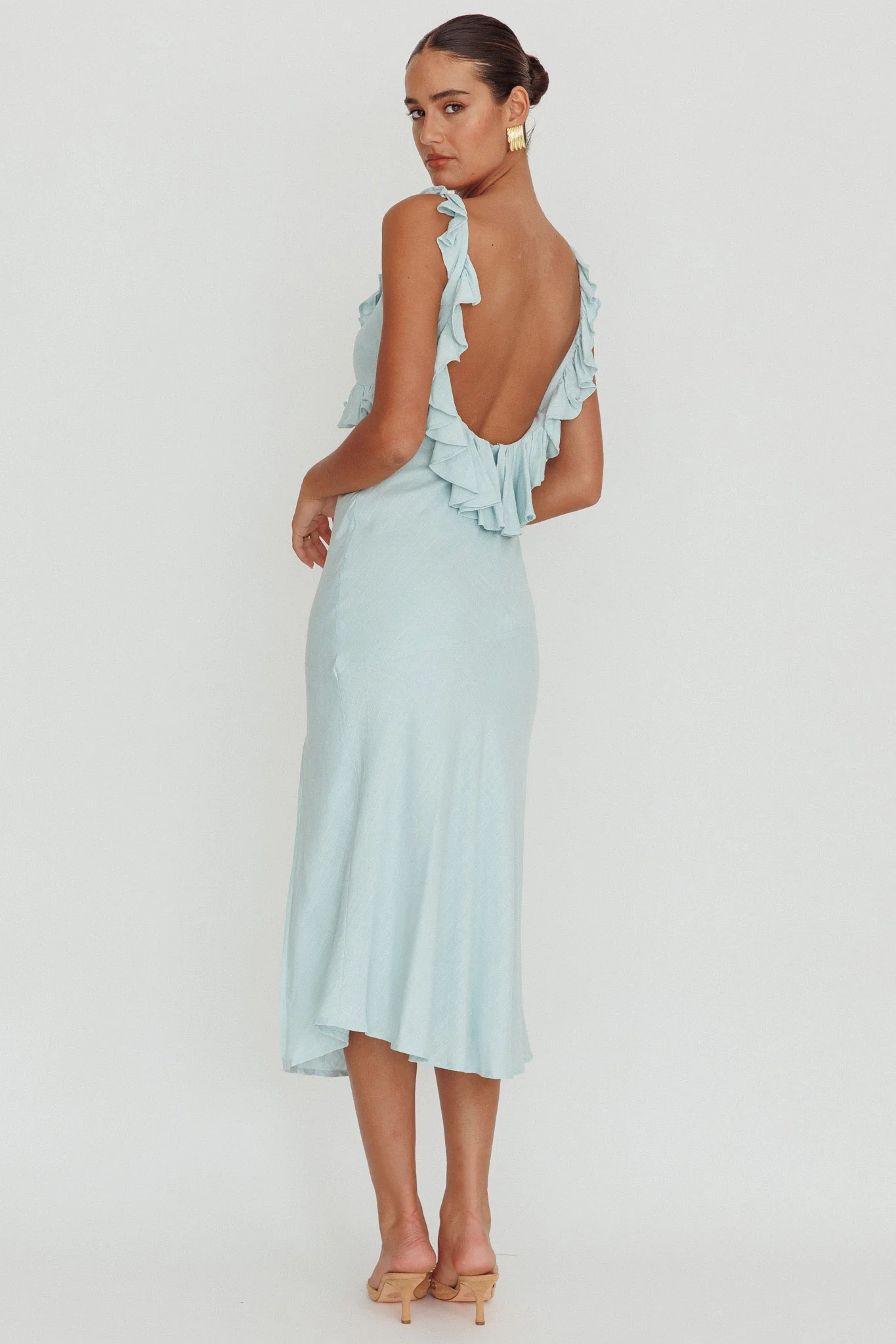 Alba Frill Trim Midi Dress Baby Blue - Seraphlike
